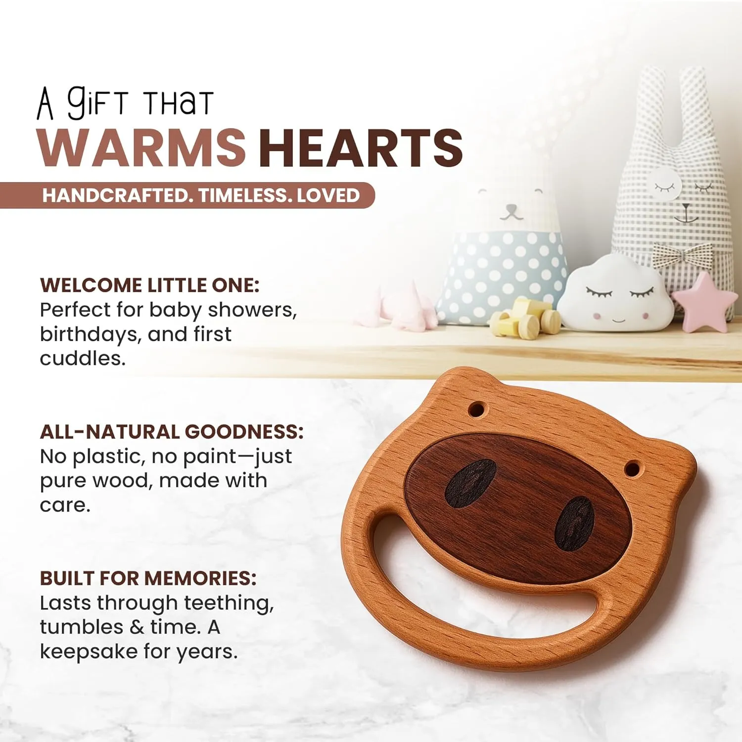 HippoToys Handmade Wooden Baby Rattle & Teething Toy - Premium Baby Rattle for 6-12 Months with 100% Natural Wood - Montessori Interactive Rattle for Sensory Development - Perfect Gift for Newborns