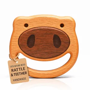 HippoToys Handmade Wooden Baby Rattle & Teething Toy - Premium Baby Rattle for 6-12 Months with 100% Natural Wood - Montessori Interactive Rattle for Sensory Development - Perfect Gift for Newborns