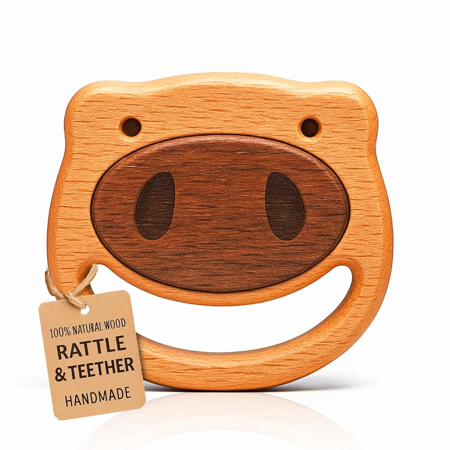 HippoToys Handmade Wooden Baby Rattle & Teething Toy - Premium Baby Rattle for 6-12 Months with 100% Natural Wood - Montessori Interactive Rattle for Sensory Development - Perfect Gift for Newborns