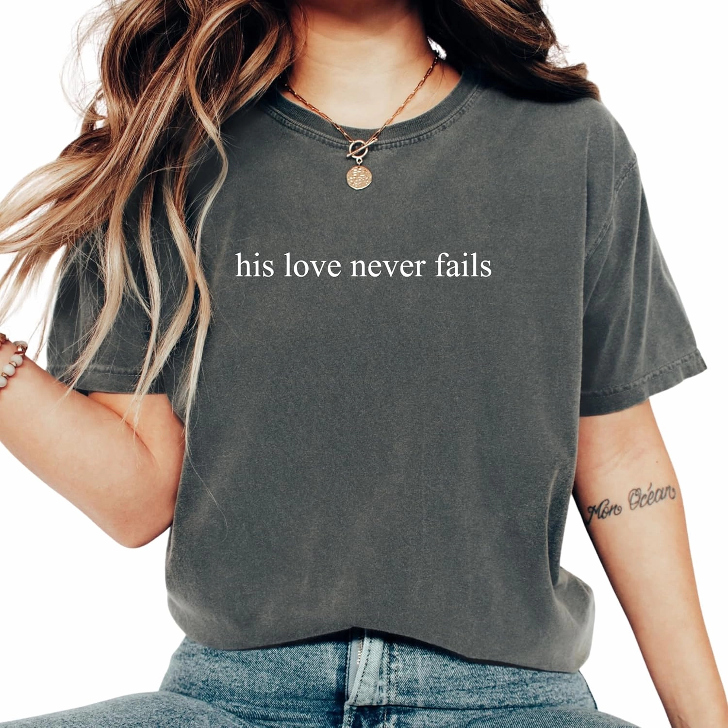 His Love Never Fails Comfort Colors® Shirt, Christian Quote, God's Unfailing Love Tee, Faith-Based Encouragement, Inspirational Scripture