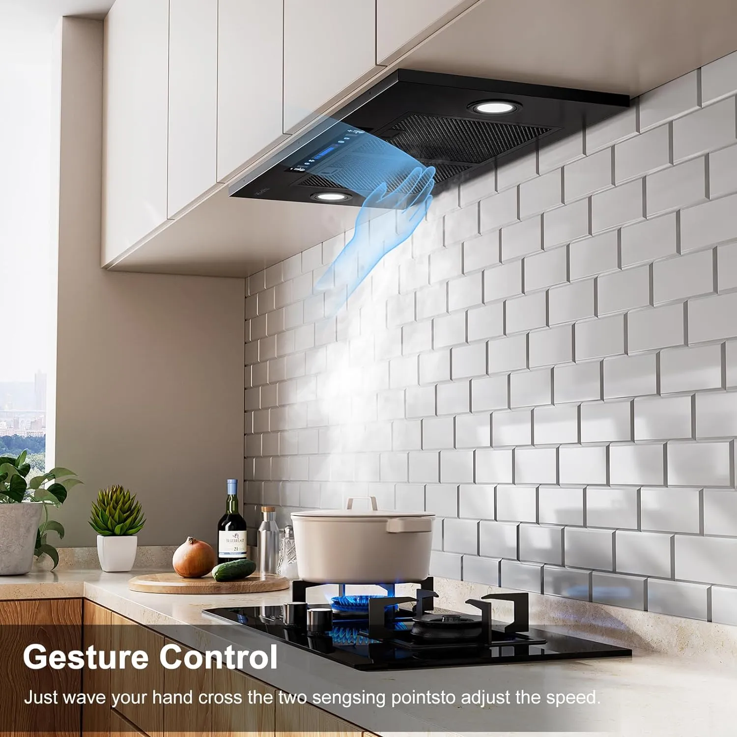 HisoHu Built-in/Insert Range Hood 900 CFM, Ducted/Ductless Convertible Duct, Stainless Steel Kitchen Vent Hood with 2 Pcs Adjustable Lights and 3 Pcs Baffle Filters (black, 36 inch)