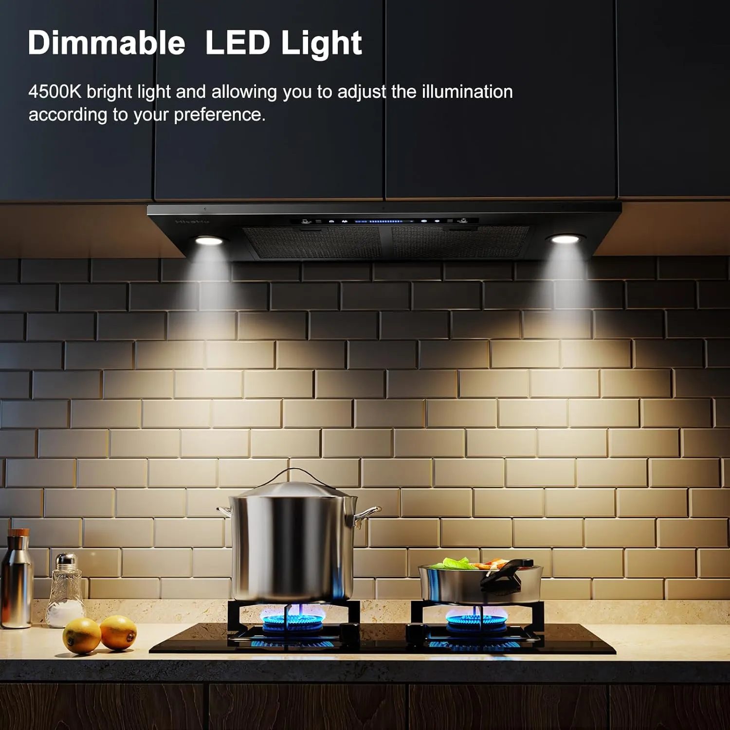 HisoHu Built-in/Insert Range Hood 900 CFM, Ducted/Ductless Convertible Duct, Stainless Steel Kitchen Vent Hood with 2 Pcs Adjustable Lights and 3 Pcs Baffle Filters (black, 36 inch)
