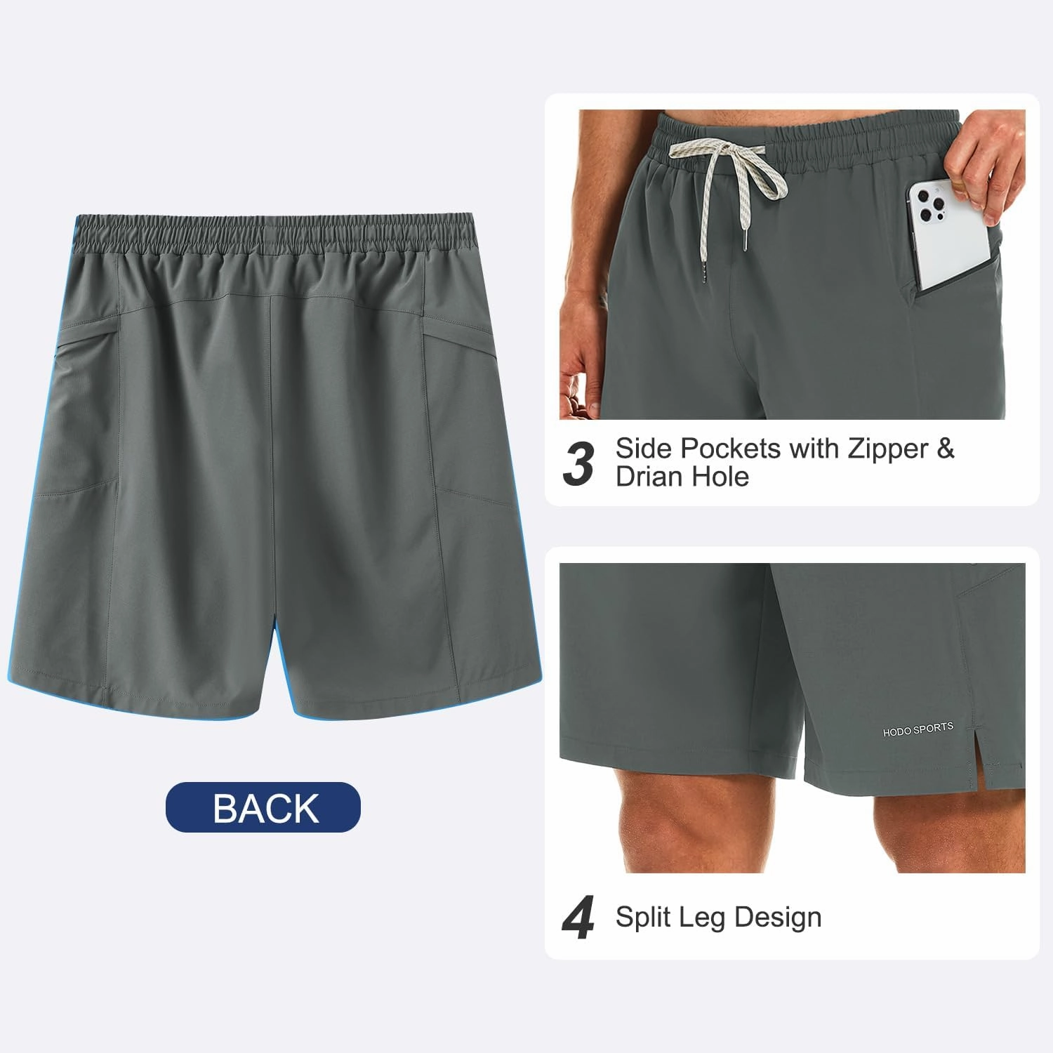 HODOSPORTS Mens Swim Trunks No Mesh Liner Mens Board Shorts 9 Inch Quick-Dry Bathing Suits with Zipper Pockets