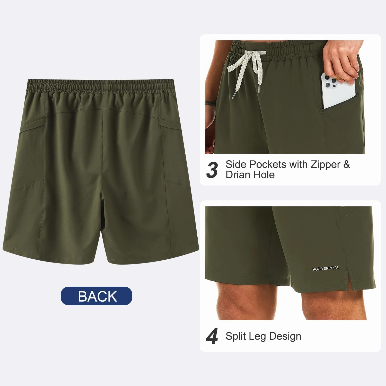 HODOSPORTS Mens Swim Trunks No Mesh Liner Mens Board Shorts 9 Inch Quick-Dry Bathing Suits with Zipper Pockets