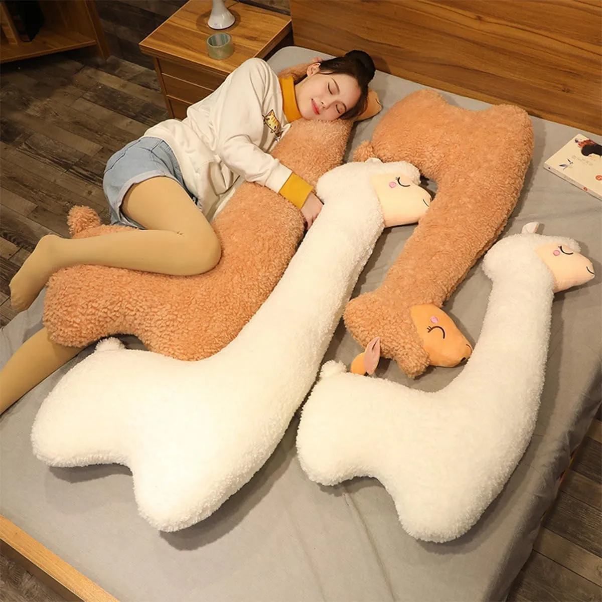 Hofun4U Llama Plush Pillow, 51 Inch Alpaca Plush Long Body Pillow, Alpaca Stuffed Animal, Christmas Holiday Birthday Gift (Brown)