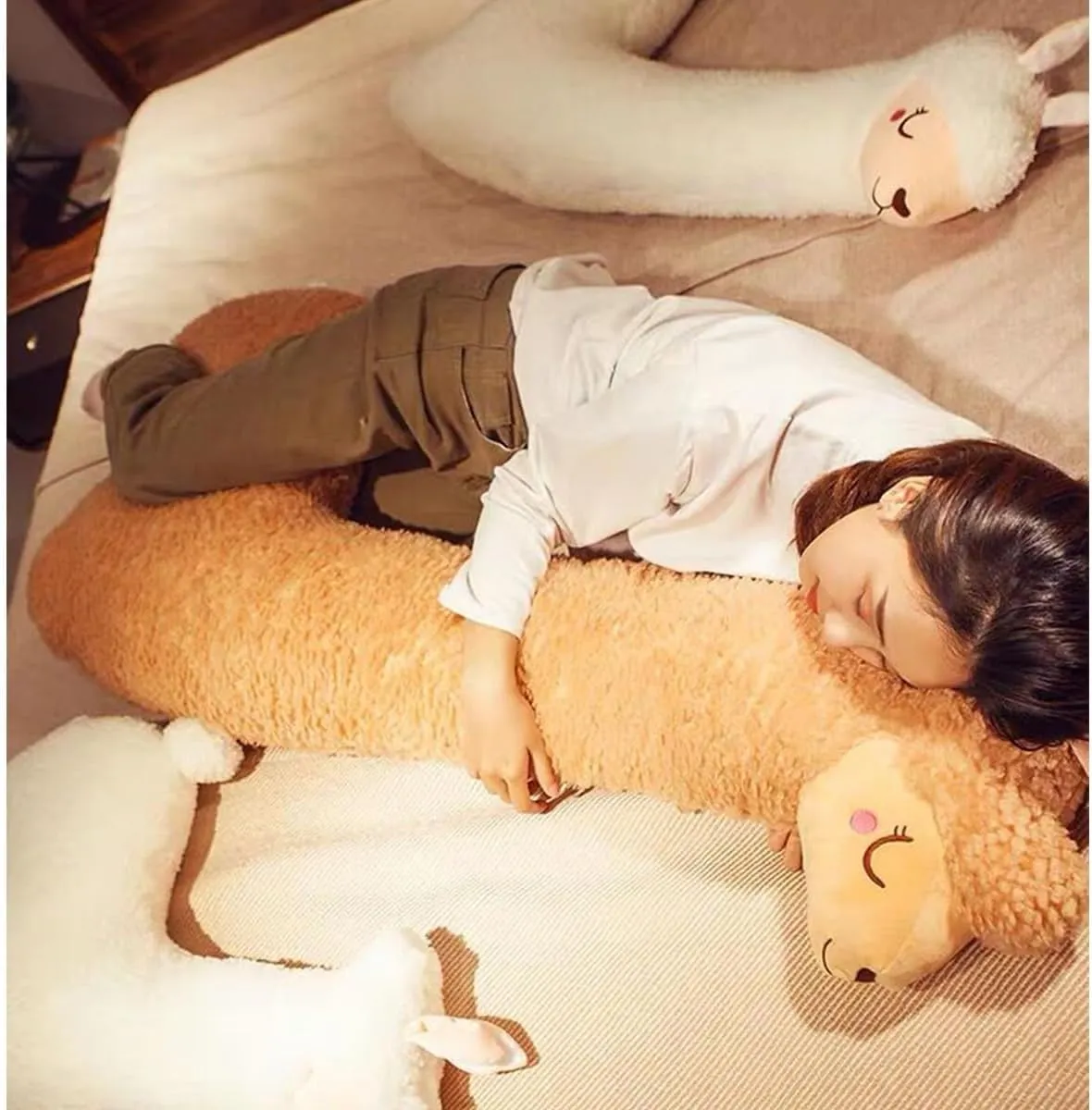 Hofun4U Llama Plush Pillow, 51 Inch Alpaca Plush Long Body Pillow, Alpaca Stuffed Animal, Christmas Holiday Birthday Gift (Brown)
