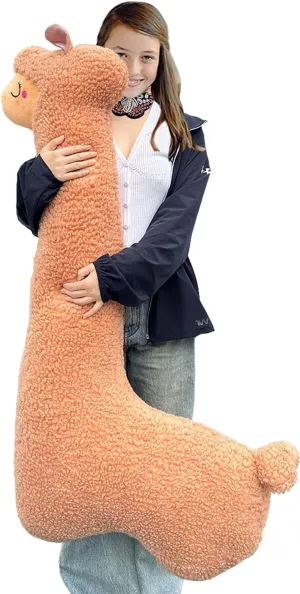 Hofun4U Llama Plush Pillow, 51 Inch Alpaca Plush Long Body Pillow, Alpaca Stuffed Animal, Christmas Holiday Birthday Gift (Brown)