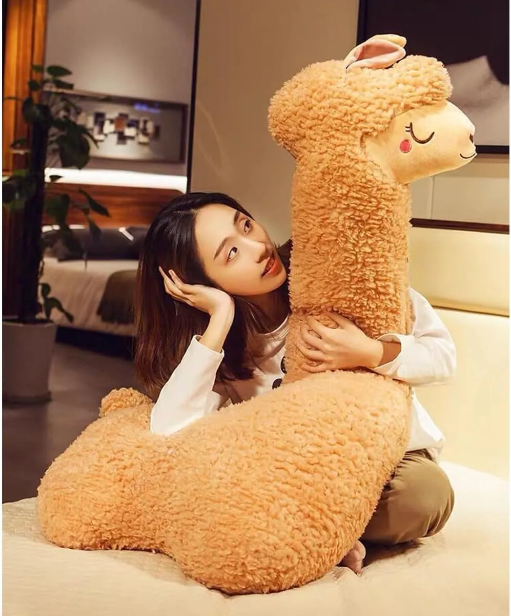 Hofun4U Llama Plush Pillow, 51 Inch Alpaca Plush Long Body Pillow, Alpaca Stuffed Animal, Christmas Holiday Birthday Gift (Brown)