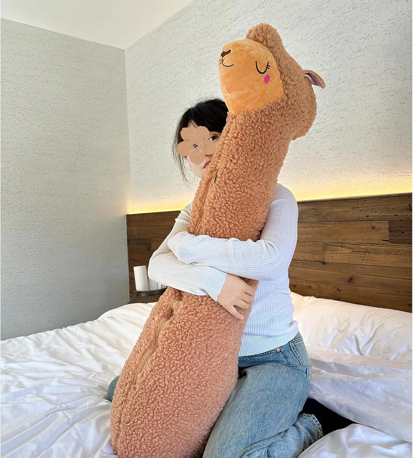 Hofun4U Llama Plush Pillow, 51 Inch Alpaca Plush Long Body Pillow, Alpaca Stuffed Animal, Christmas Holiday Birthday Gift (Brown)