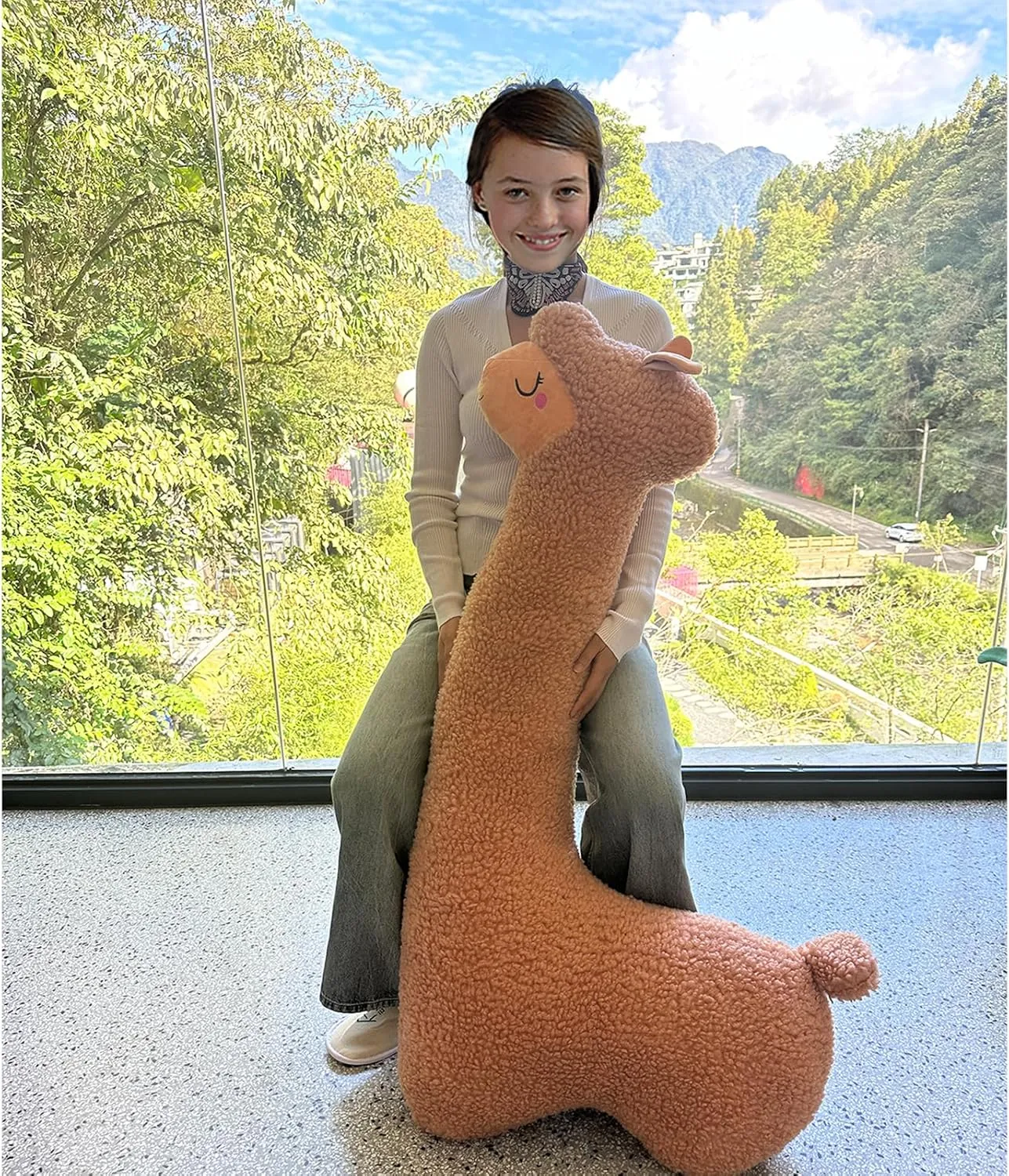 Hofun4U Llama Plush Pillow, 51 Inch Alpaca Plush Long Body Pillow, Alpaca Stuffed Animal, Christmas Holiday Birthday Gift (Brown)