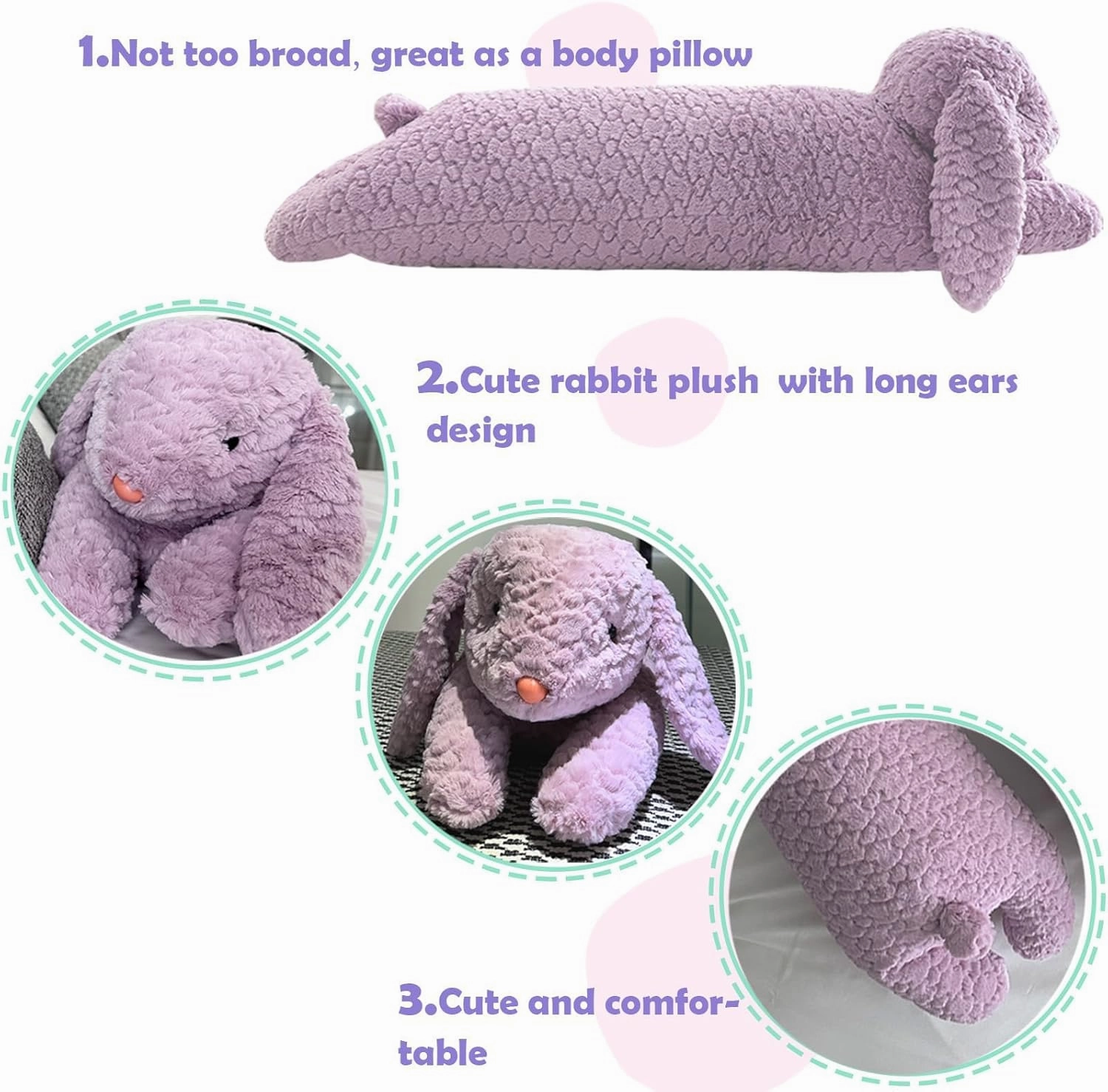 Hofun4U Rabbit Plush Pillow, Rabbit Stuffed Animal, Bunny Plush Long Pillow Christmas Valentine's Gift for Kids Adults (35 inch)