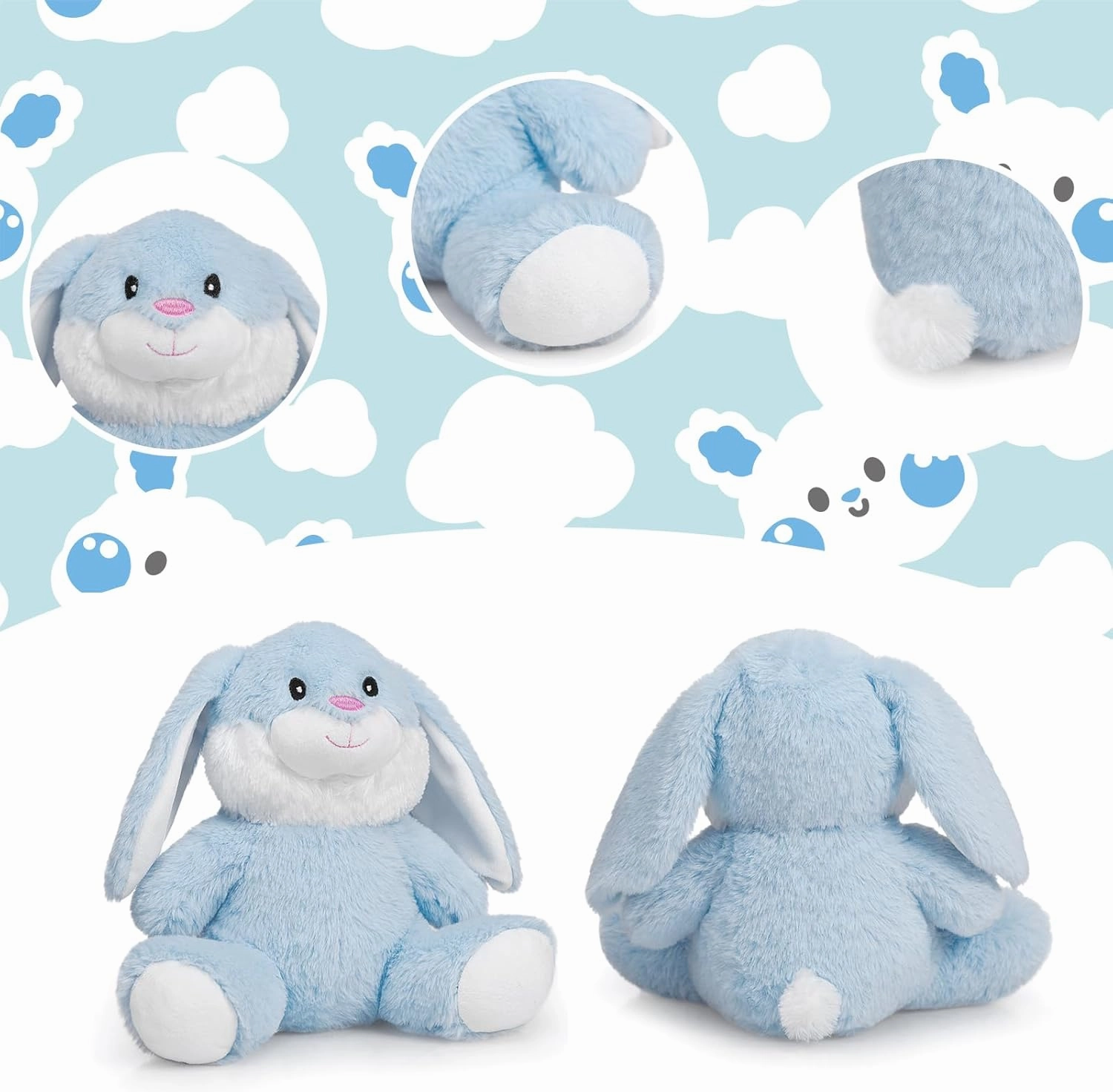 HollyHOME Bunny Stuffed Animal, Easter Bunny Plush Toys, Soft and Cuddly Stuffed Rabbit Easter Gift for Kids Baby Girls 10 inch Blue
