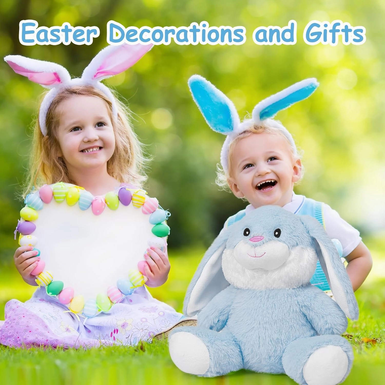 HollyHOME Bunny Stuffed Animal, Easter Bunny Plush Toys, Soft and Cuddly Stuffed Rabbit Easter Gift for Kids Baby Girls 10 inch Blue