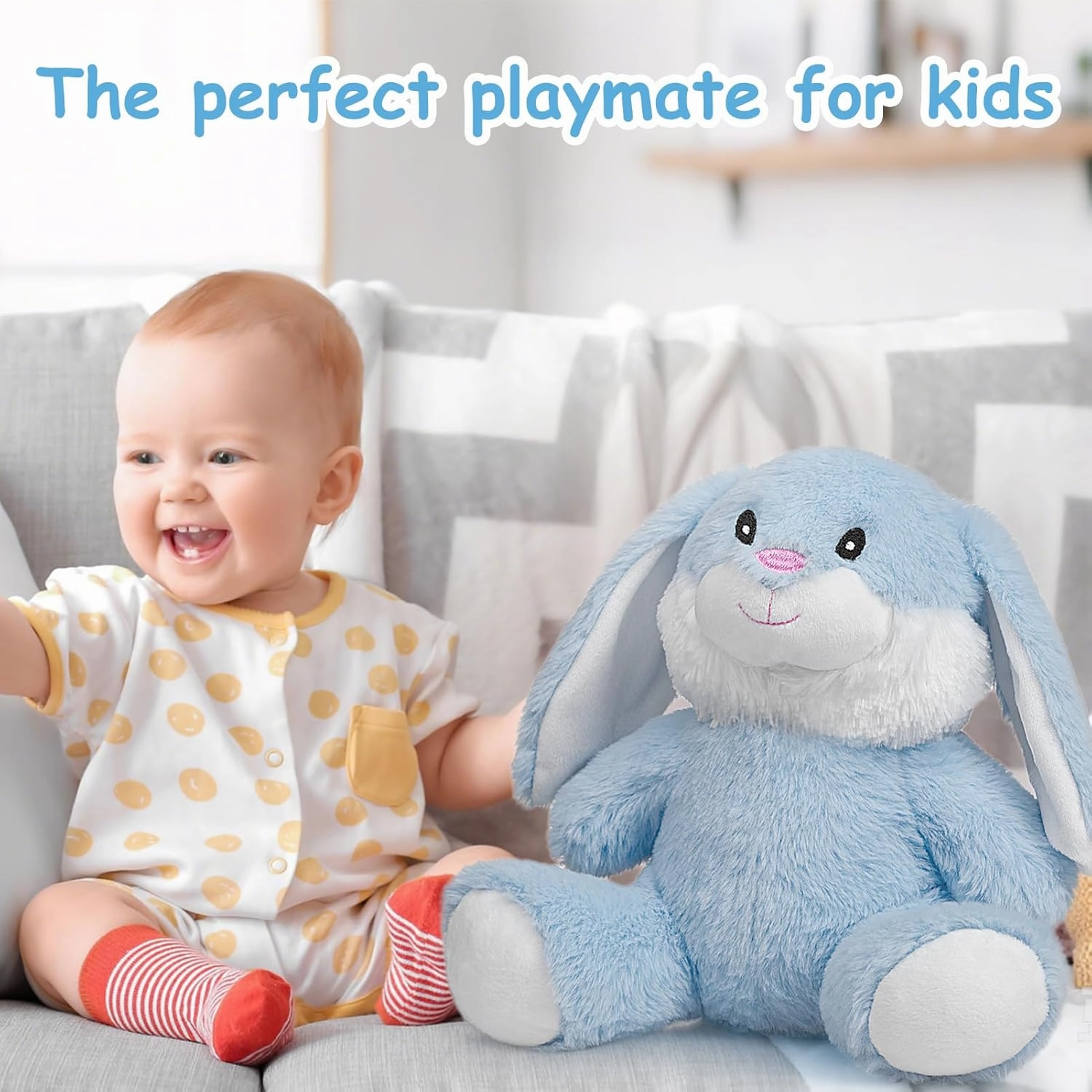 HollyHOME Bunny Stuffed Animal, Easter Bunny Plush Toys, Soft and Cuddly Stuffed Rabbit Easter Gift for Kids Baby Girls 10 inch Blue