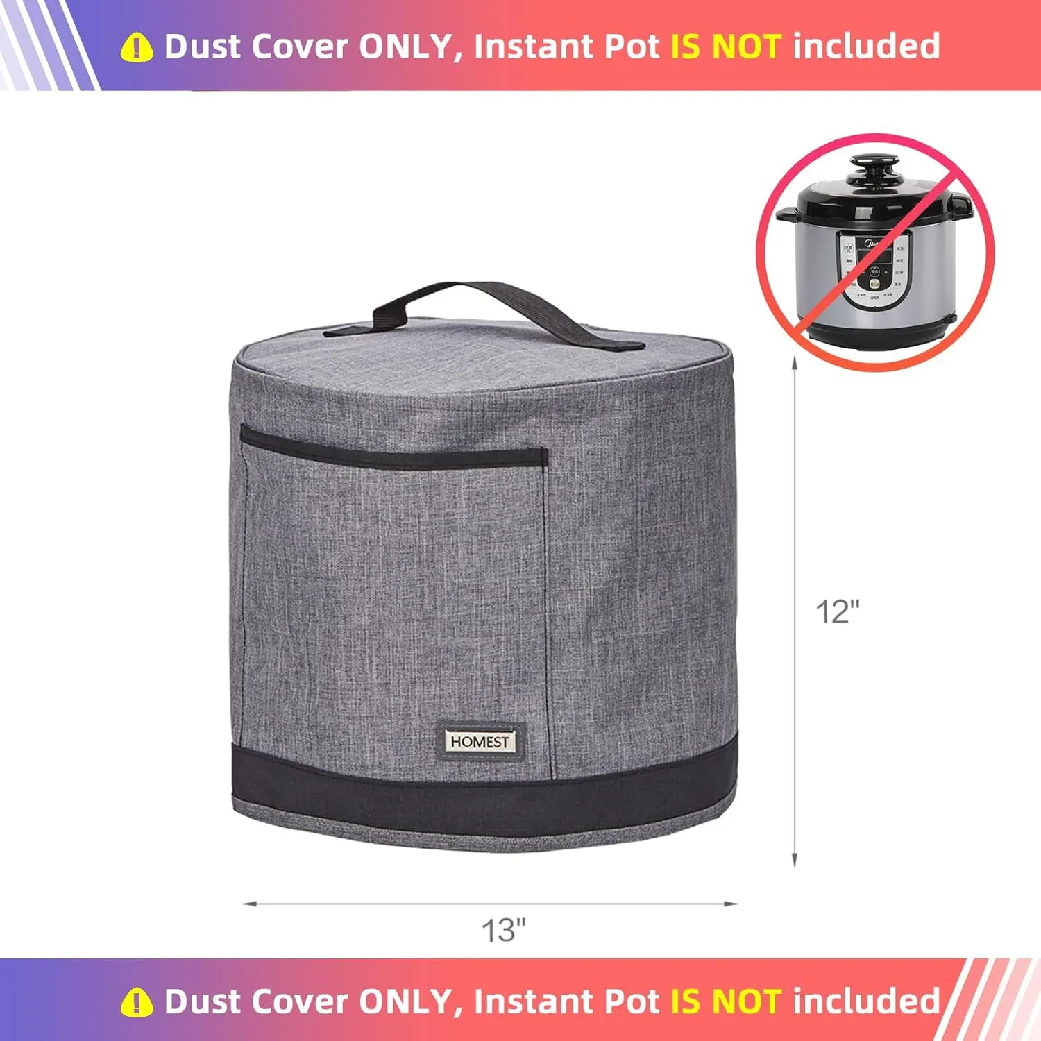 HOMEST Dust Cover with Pockets for Instant Pot 6 Quart, Insulated Pressure Cooker Case with Easy to Clean Lining, Grey