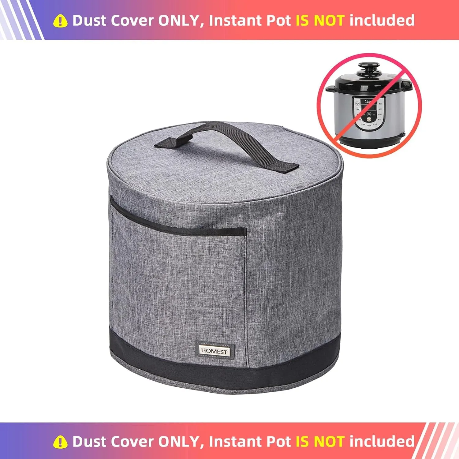HOMEST Dust Cover with Pockets for Instant Pot 6 Quart, Insulated Pressure Cooker Case with Easy to Clean Lining, Grey