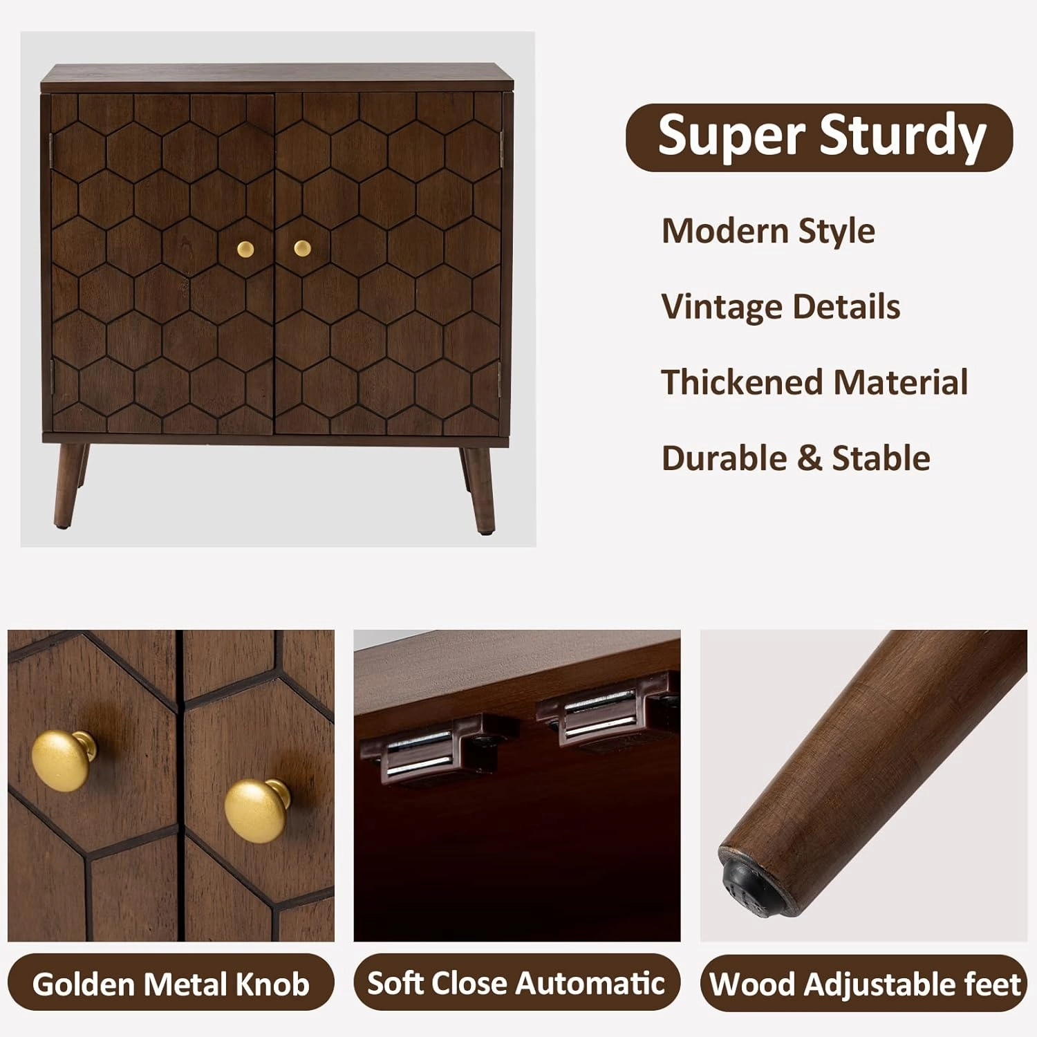 HOMPUS 32" Farmhouse Accent Cabinet with Honeycomb Pattern Doors, 2-Door Storage Cabinet, Modern Kitchen Buffet Sideboard with Shelves for Dining Room, Entryway, Hallway, Walnut