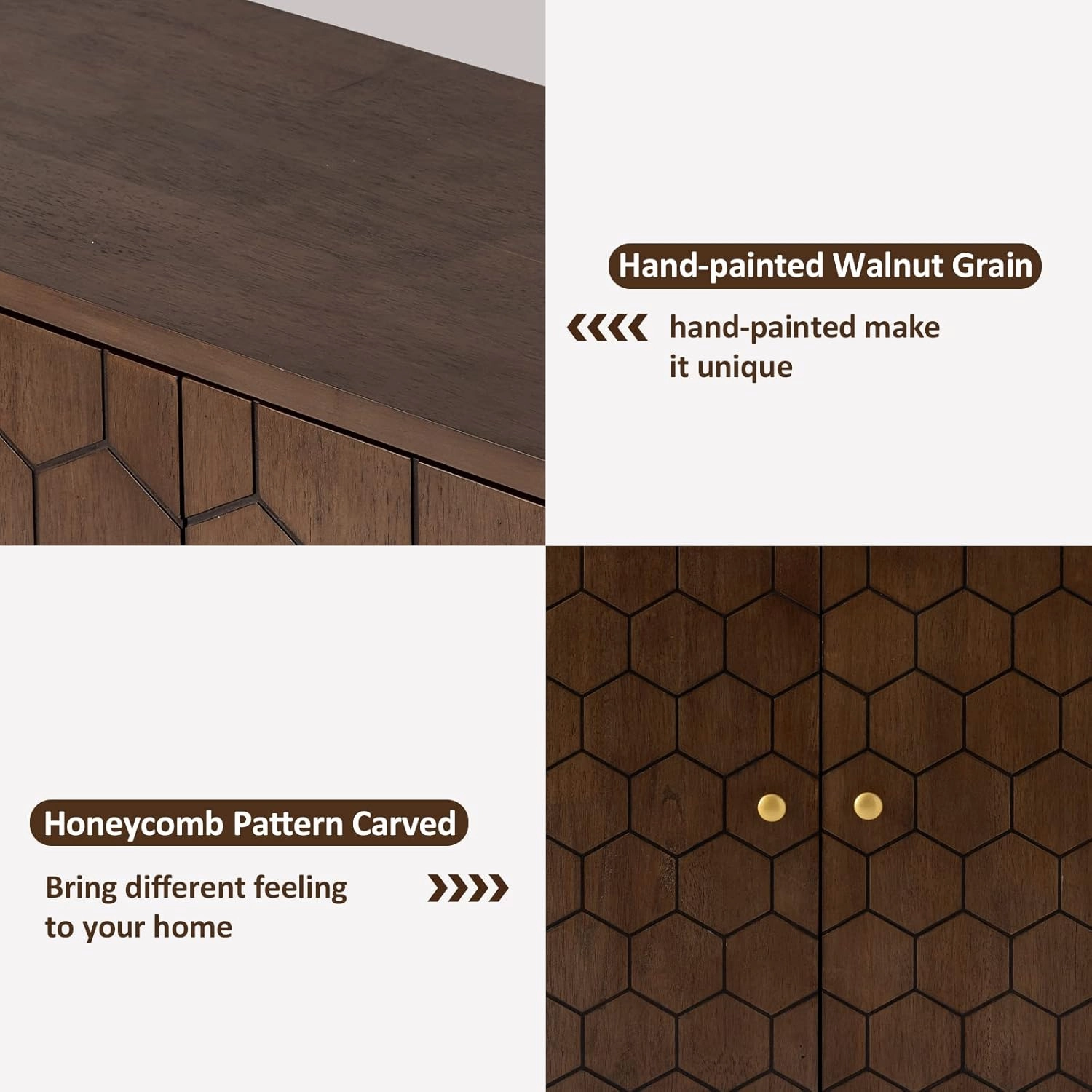 HOMPUS 32" Farmhouse Accent Cabinet with Honeycomb Pattern Doors, 2-Door Storage Cabinet, Modern Kitchen Buffet Sideboard with Shelves for Dining Room, Entryway, Hallway, Walnut