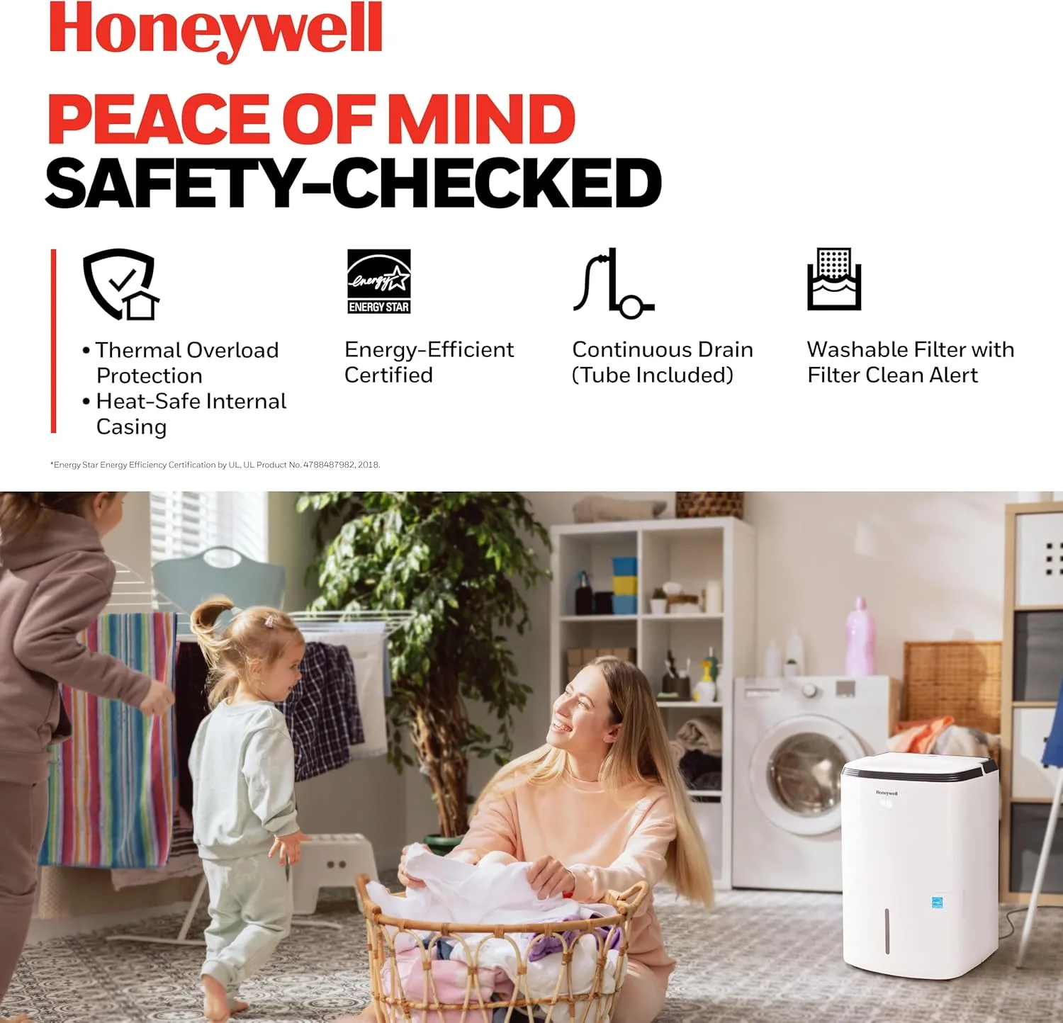 Honeywell 1500 Sq. Ft. Energy Star Smart Dehumidifier for Home Basements & Large Rooms, with WiFi, Alexa Voice Control and Anti-Spill Design - TP30AWKNR