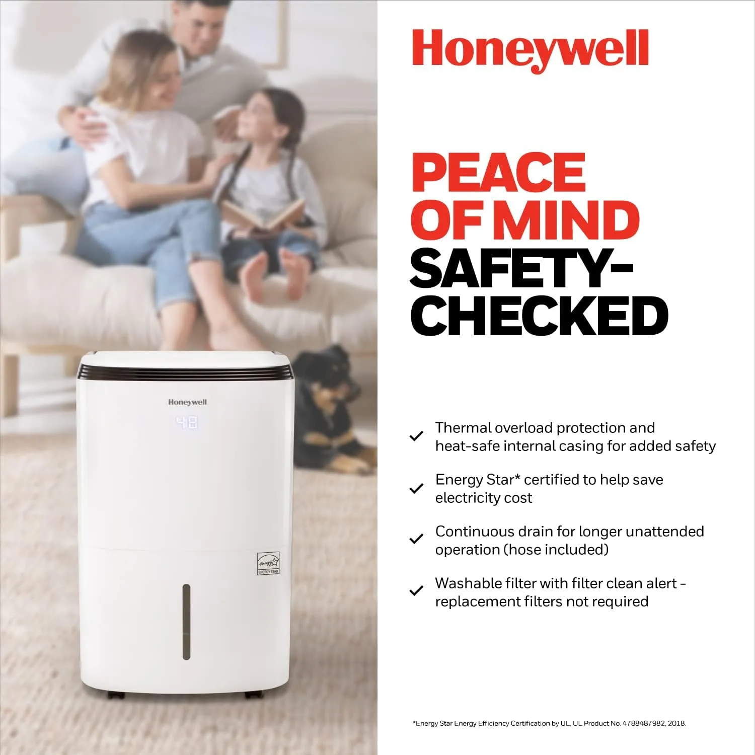 Honeywell 1500 Sq. Ft. Energy Star Smart Dehumidifier for Home Basements & Large Rooms, with WiFi, Alexa Voice Control and Anti-Spill Design - TP30AWKNR
