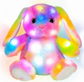 Hopearl LED Plush Bunny Colorful Lighting Up Stuffed Animal Rabbit Floppy Night Lights Glow in The Dark Birthday Festival for Kids Toddler Girls, Rainbow, 10''
