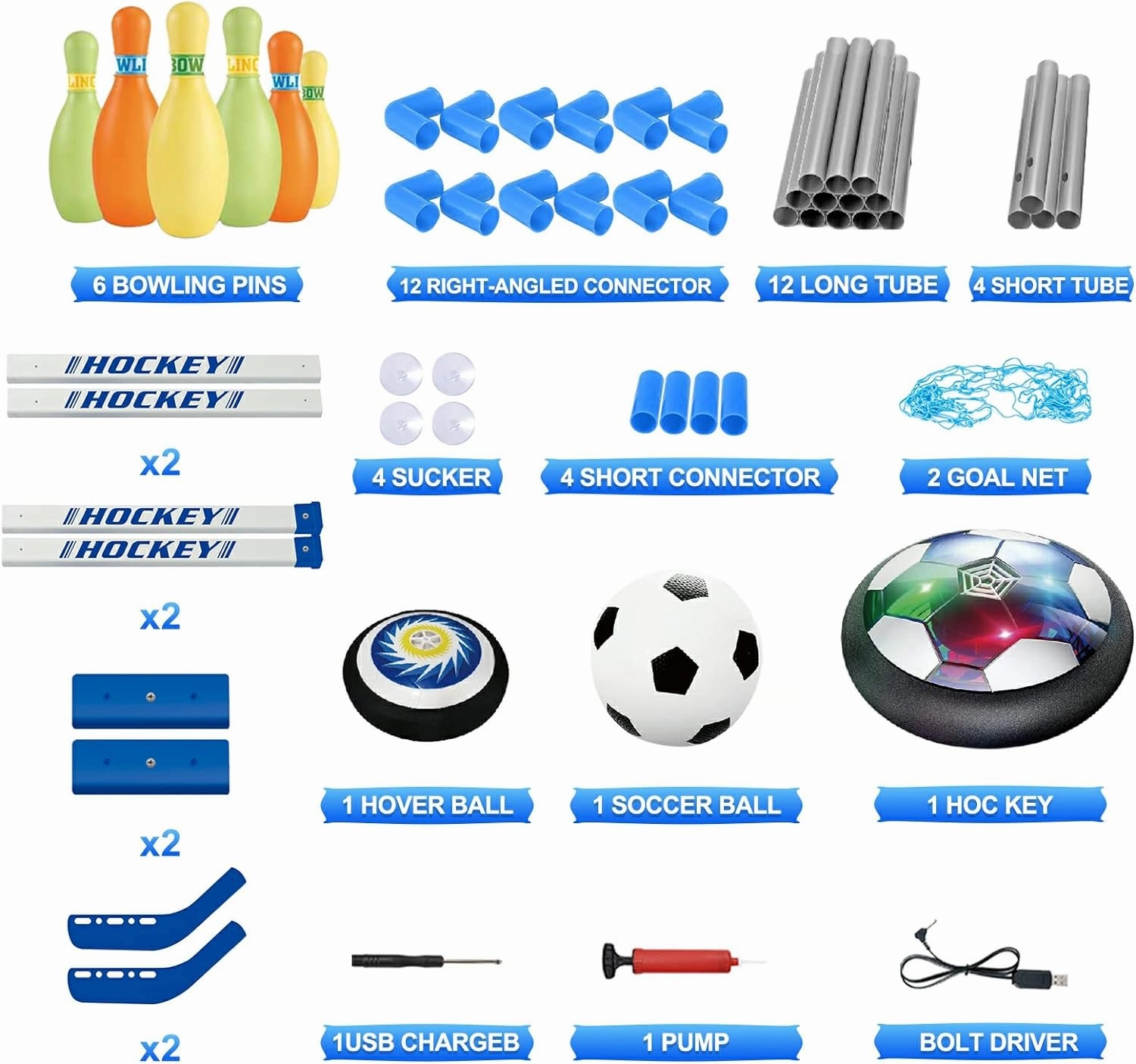HopeRock 3-in-1 Hover Soccer Ball Hockey Bowling Set, Indoor and Outdoor Toys for Kids Ages 3-12, Outside Toys with LED Lights, Christmas Birthday Gifts for 3 4 5 6 7 8 9  Year Old Boys Girls