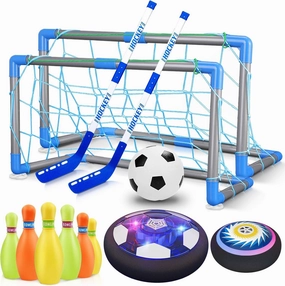 HopeRock 3-in-1 Hover Soccer Ball Hockey Bowling Set, Indoor and Outdoor Toys for Kids Ages 3-12, Outside Toys with LED Lights, Christmas Birthday Gifts for 3 4 5 6 7 8 9  Year Old Boys Girls