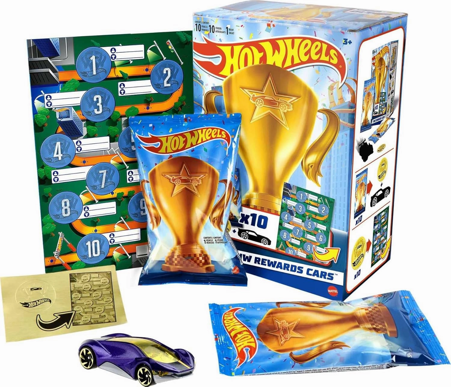 Hot Wheels Toy Car, HW Rewards Individually Wrapped 1:64 Scale Vehicle with Gold Sticker (Styles May Vary)