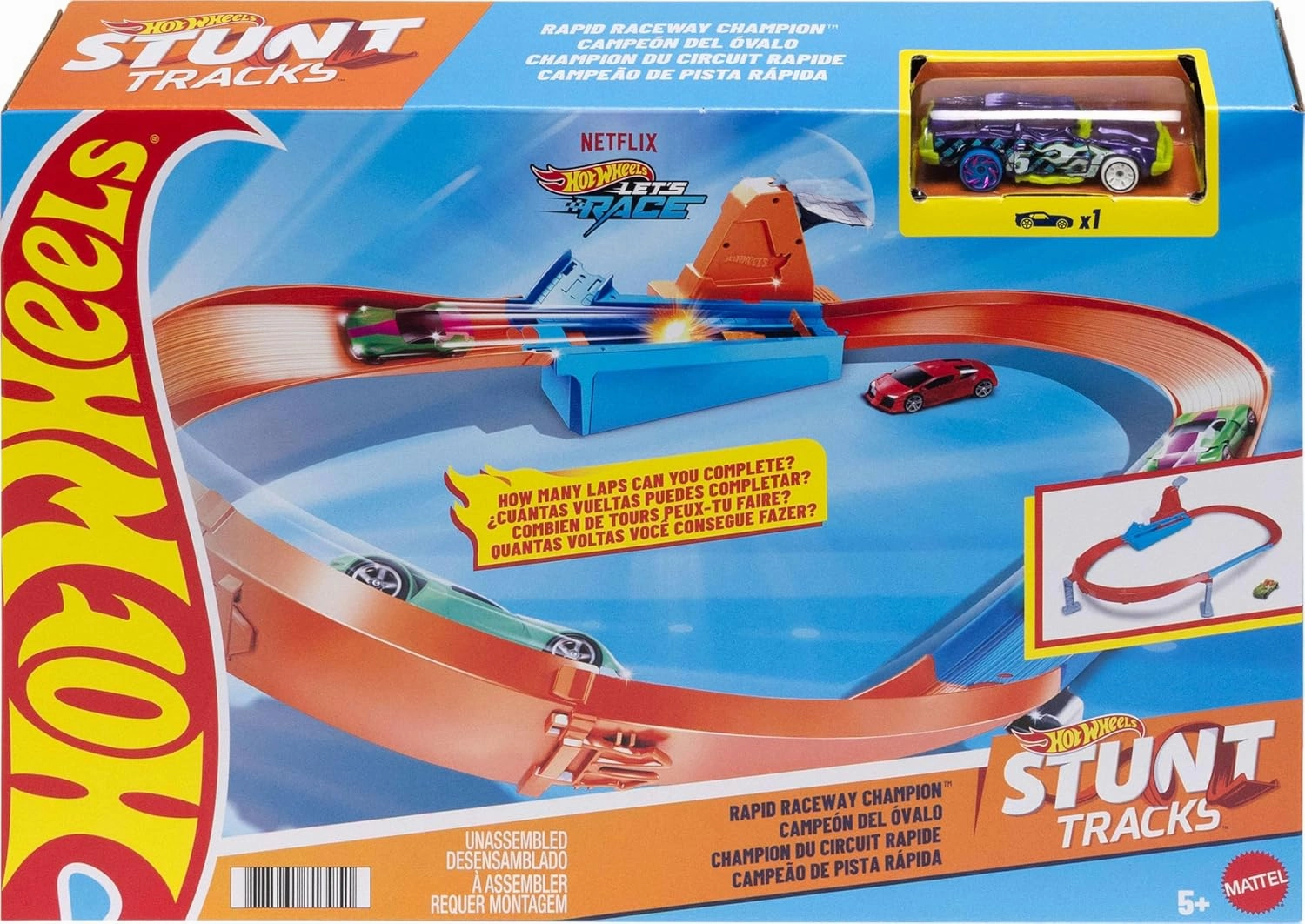 Hot Wheels Toy Car Track Set, Rapid Raceway Champion, Multi-Car Launcher, Connects to Other Sets, Includes 1:64 Scale Car