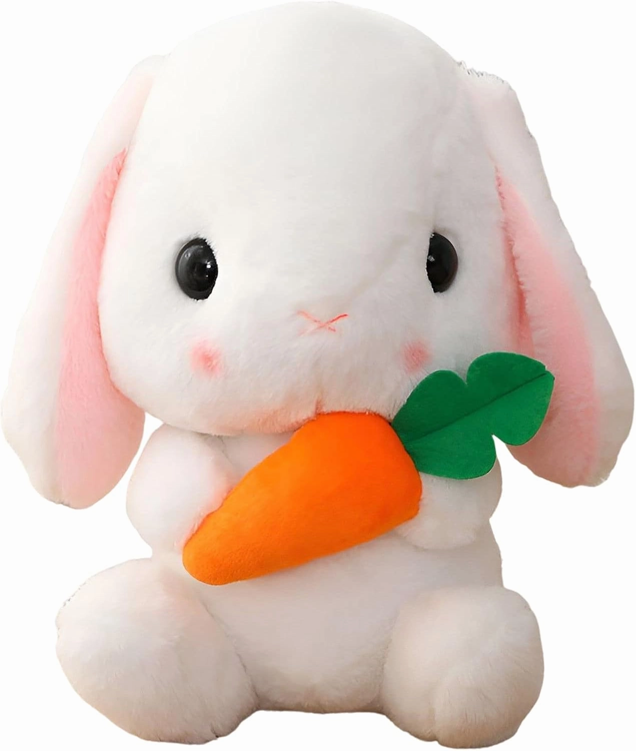 HOUPU Soft Toy - Sitting Lop Eared Rabbit, Easter White Rabbit Stuffed Bunny Animal with Carrot Soft Lovely Realistic Long-Eared Standing Pink Plush Toys (White-Carrot,16.9in/43cm)