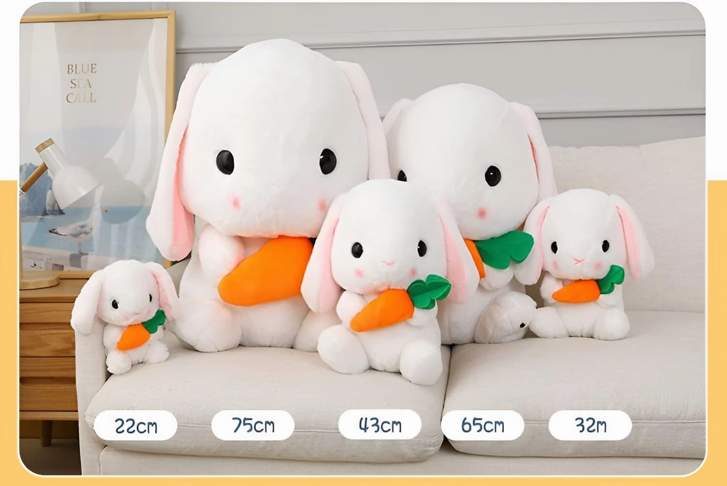 HOUPU Soft Toy - Sitting Lop Eared Rabbit, Easter White Rabbit Stuffed Bunny Animal with Carrot Soft Lovely Realistic Long-Eared Standing Pink Plush Toys (White-Carrot,16.9in/43cm)