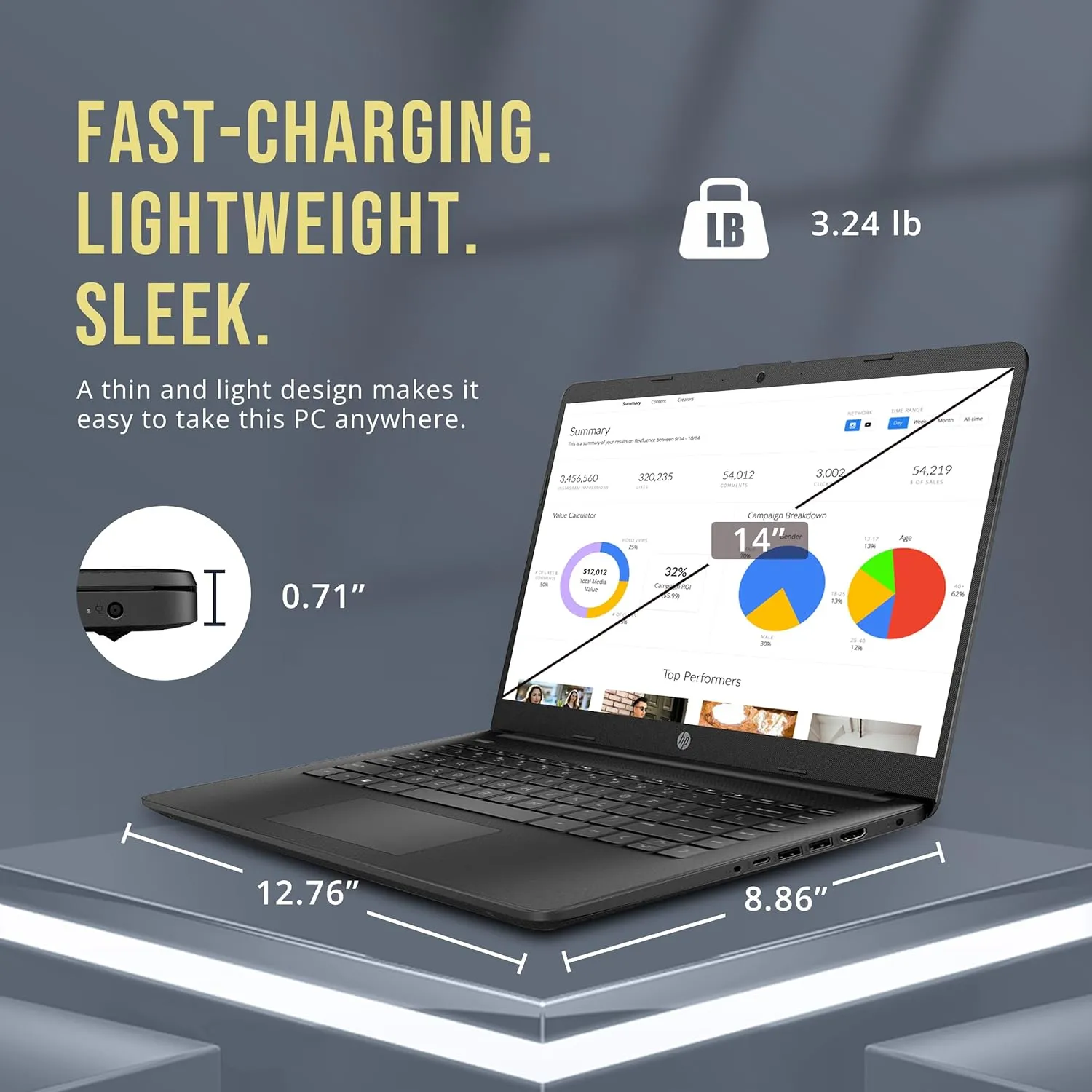 HP Stream 14" HD BrightView Laptop, Intel Celeron N4120, 16GB RAM, 288GB Storage (128GB eMMC   160GB Docking Station Set), Intel UHD Graphics, 720p Webcam, Wi-Fi, 1 Year Office 365, Win 11 S, Black