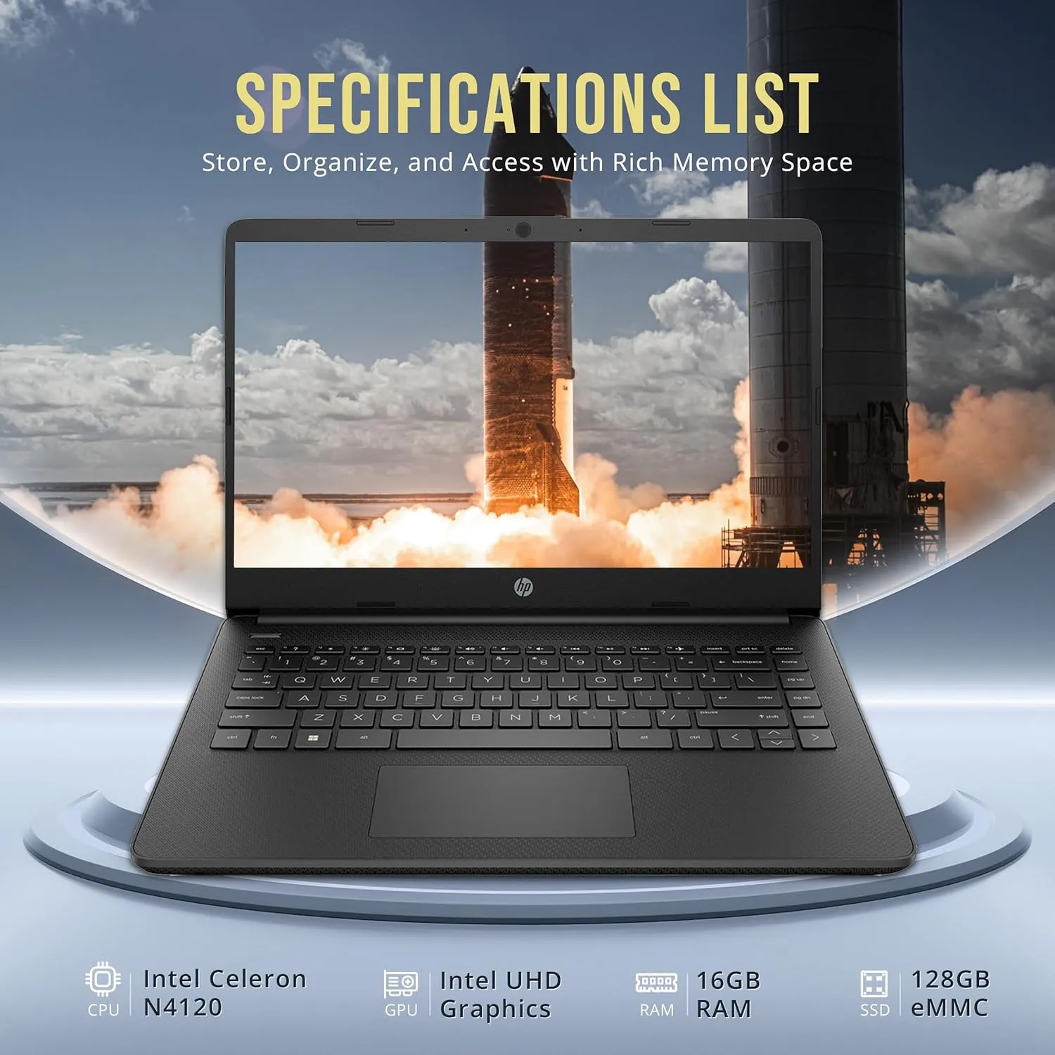 HP Stream 14" HD BrightView Laptop, Intel Celeron N4120, 16GB RAM, 288GB Storage (128GB eMMC   160GB Docking Station Set), Intel UHD Graphics, 720p Webcam, Wi-Fi, 1 Year Office 365, Win 11 S, Black
