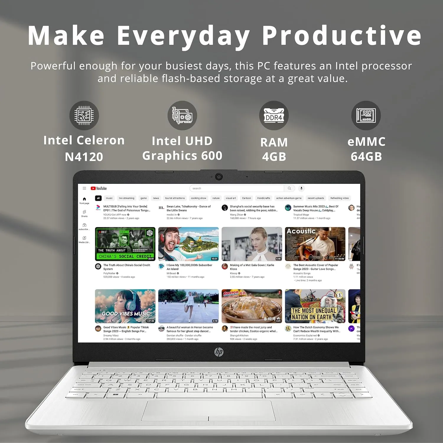 HP Stream 14" HD BrightView Laptop, Intel Celeron N4120 Processor, 4GB RAM, 64GB SSD, Intel UHD Graphics, 720p Webcam, WiFi, HDMI, Win 11 S, Silver (Renewed)