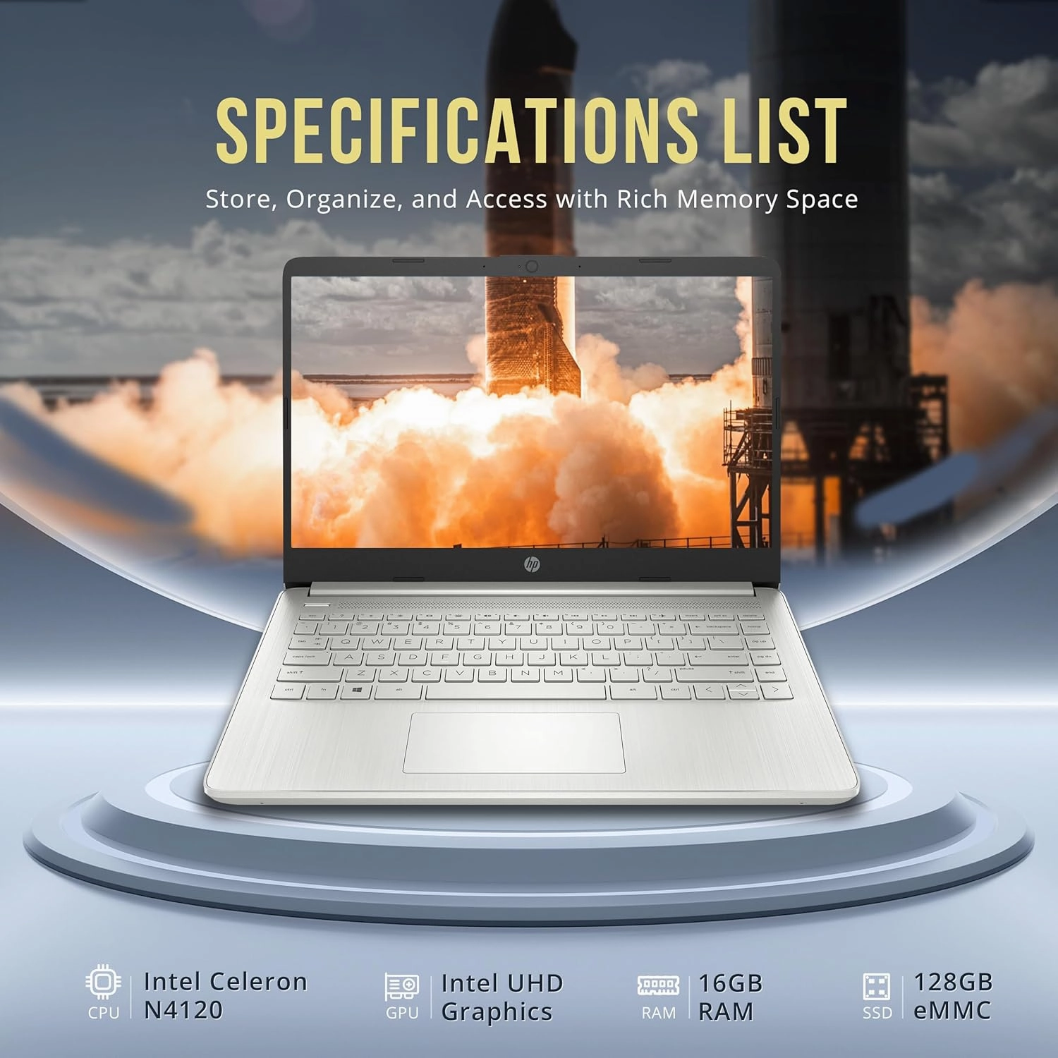 HP Stream 14" HD BrightView Laptop, Intel Celeron N4120, 16GB RAM, 288GB Storage (128GB eMMC   160GB Docking Station Set), Intel UHD Graphics, 720p Webcam, Wi-Fi, 1 Year Office 365, Win 11 S, Silver