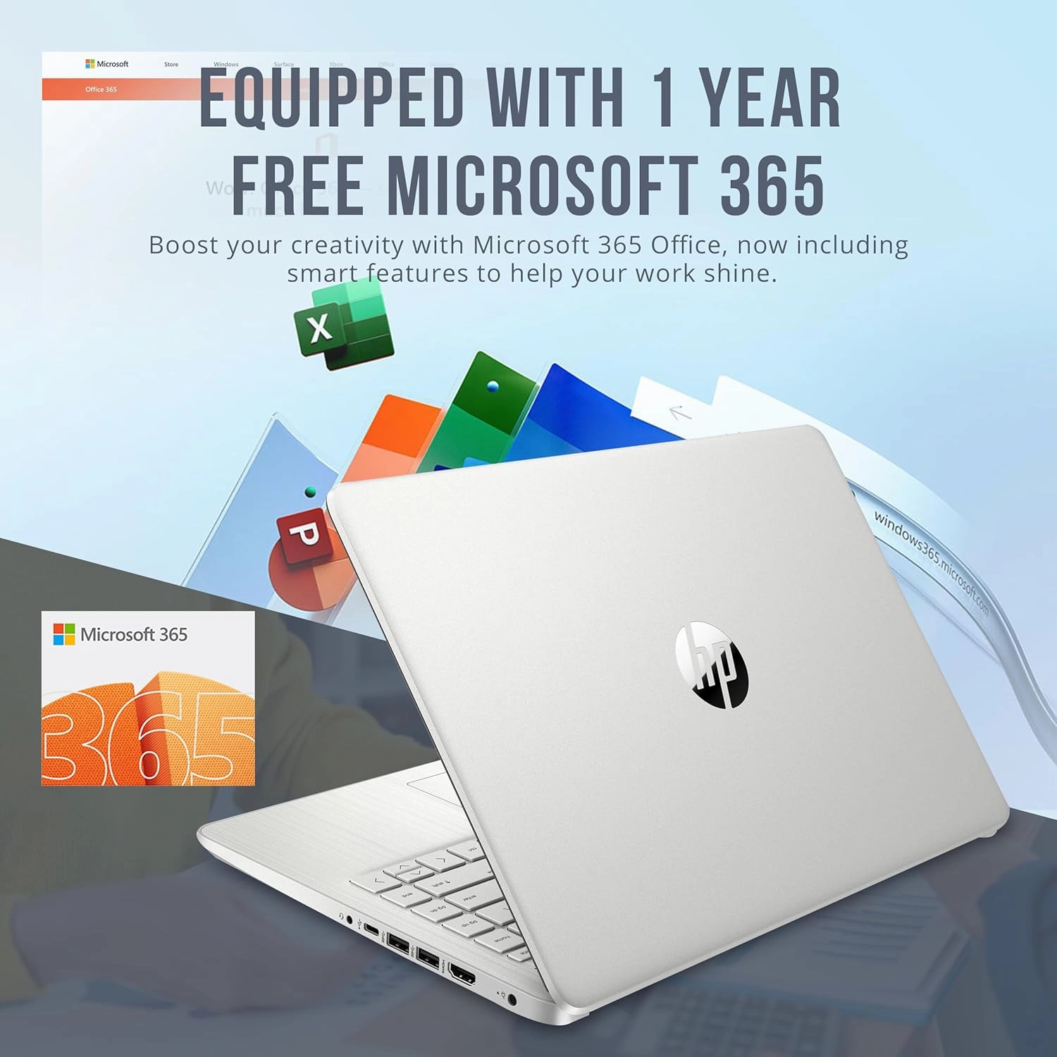 HP Stream 14" HD BrightView Laptop, Intel Celeron N4120, 16GB RAM, 288GB Storage (128GB eMMC   160GB Docking Station Set), Intel UHD Graphics, 720p Webcam, Wi-Fi, 1 Year Office 365, Win 11 S, Silver