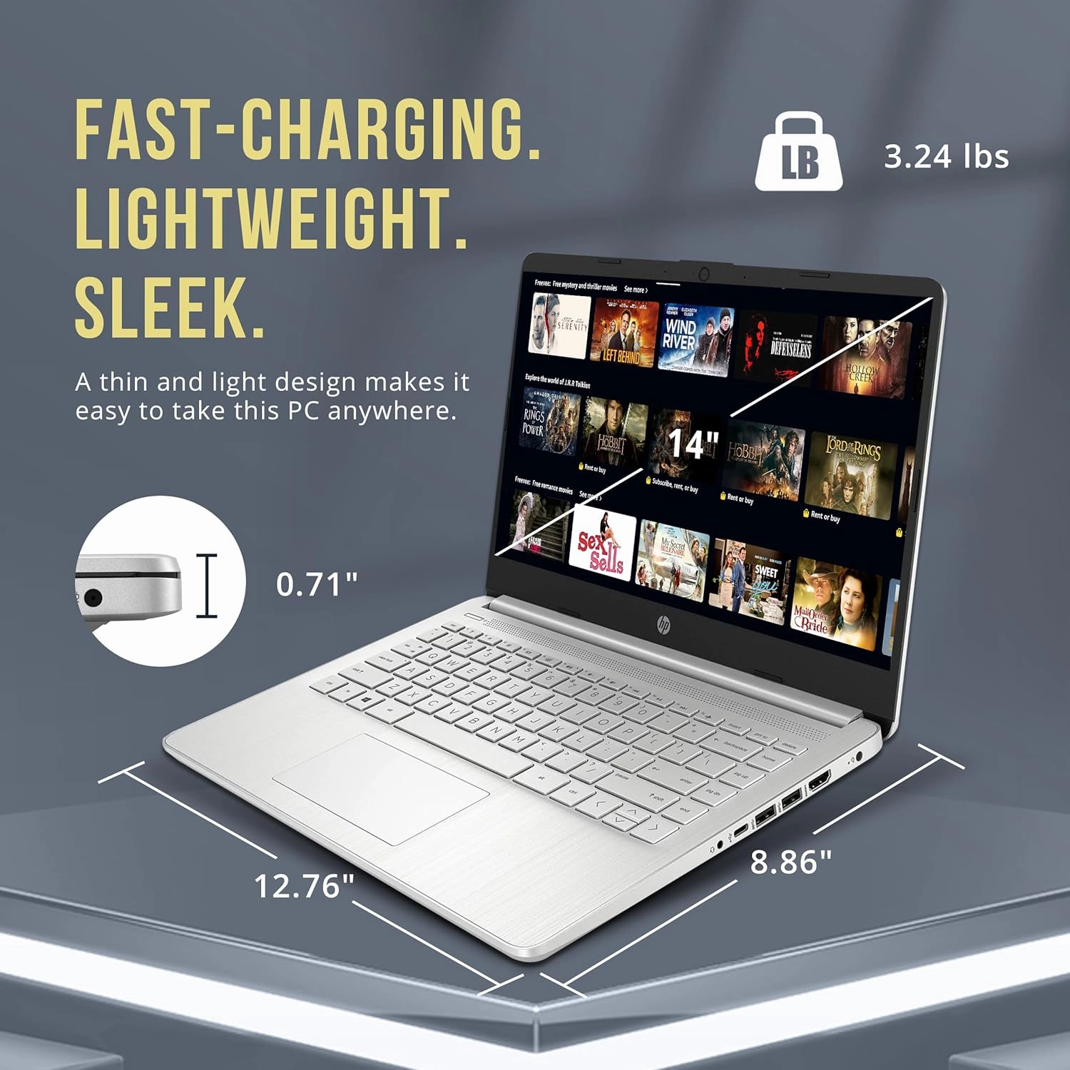 HP Stream 14" HD BrightView Laptop, Intel Celeron N4120, 16GB RAM, 288GB Storage (128GB eMMC   160GB Docking Station Set), Intel UHD Graphics, 720p Webcam, Wi-Fi, 1 Year Office 365, Win 11 S, Silver