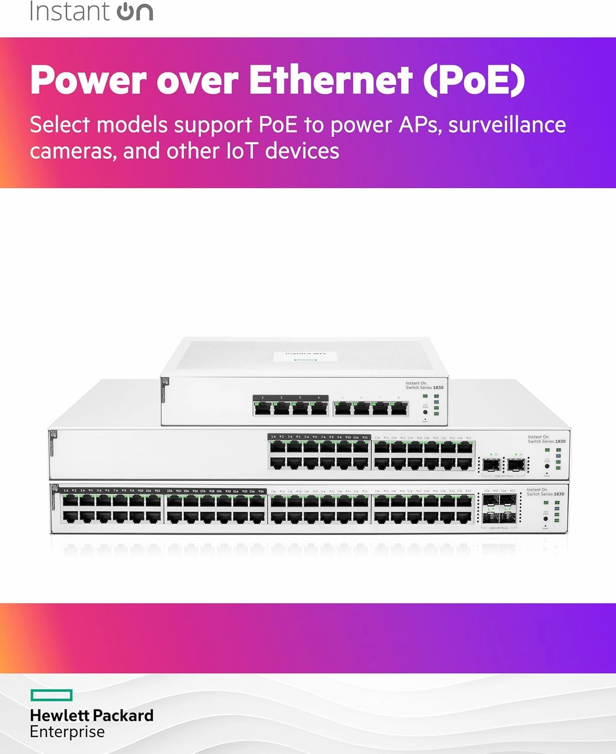 HPE Networking Instant On Switch Series 1830 24-Port Gb Smart-Managed Layer 2 Ethernet Switch with PoE | 24x 1G | 2X SFP | 12x CL4 PoE (195W) | Fan-Less | US Cord (JL813A#ABA)