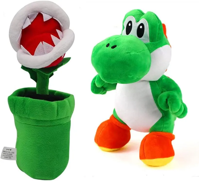 HUAWELL 2 Pcs Super Marry Soft Plush Toy, Stuffed Animal Doll Flower: 10 inch(26cm) & Yoshi Plush 8 inch (20 cm)