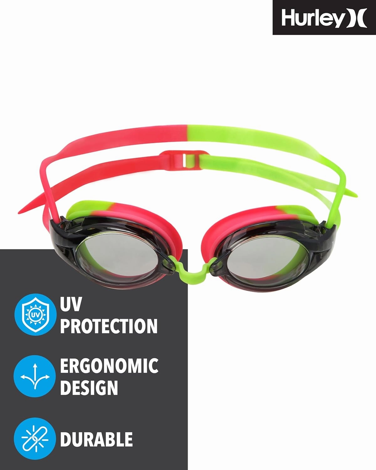 Hurley Kids Swim Goggles - 2 Pack/3 Pack Leak Proof, Anti Fog, UV Protect Waikiki Swimming Goggles for Kids (Ages 3  and 8 )