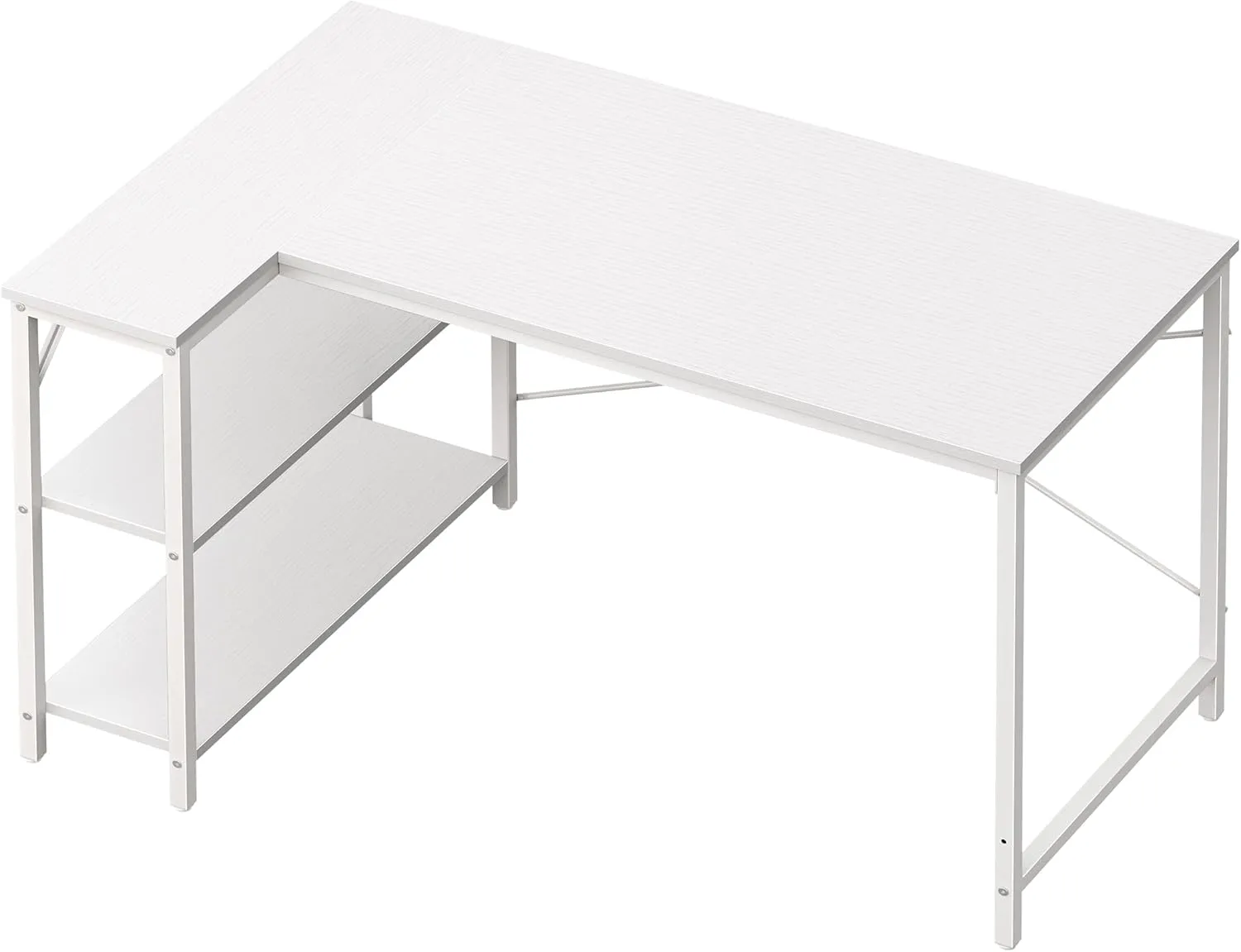 Huuger L Shaped Desk, 47 Inches Computer Desk with Reversible Storage Shelves, Gaming Desk, Corner Desk Home Office Desks, Writing Desk Study Desk with Metal Frame, White, 7966WC