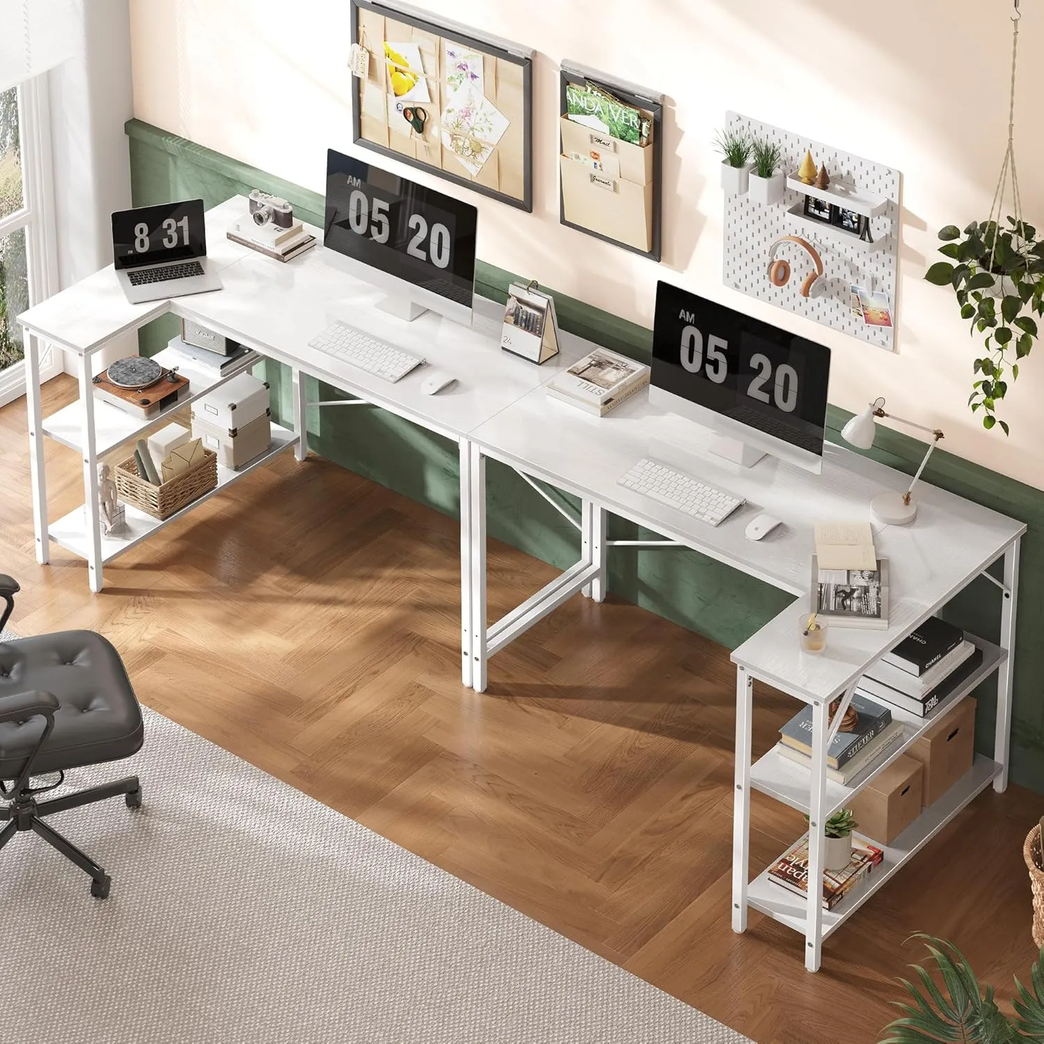Huuger L Shaped Desk, 47 Inches Computer Desk with Reversible Storage Shelves, Gaming Desk, Corner Desk Home Office Desks, Writing Desk Study Desk with Metal Frame, White, 7966WC
