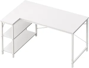 Huuger L Shaped Desk, 47 Inches Computer Desk with Reversible Storage Shelves, Gaming Desk, Corner Desk Home Office Desks, Writing Desk Study Desk with Metal Frame, White, 7966WC