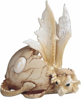 ICE ARMOR 5"H Fantasy October Birthstone Beige Dragon Baby Hatchling in Egg Figurine - Exquisitely Detailed Mythical Dragon Figurine Sculpture, Hand painted Collectible Statue for Fantasy Enthusiasts