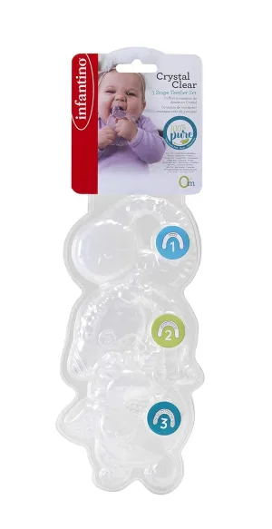 Infantino Crystal Clear 3 Stage Teether Set - Soft-Textured teether for Sensory Exploration and Teething Relief, Silicone Free from BPA, PVC, Dyes and phthalates