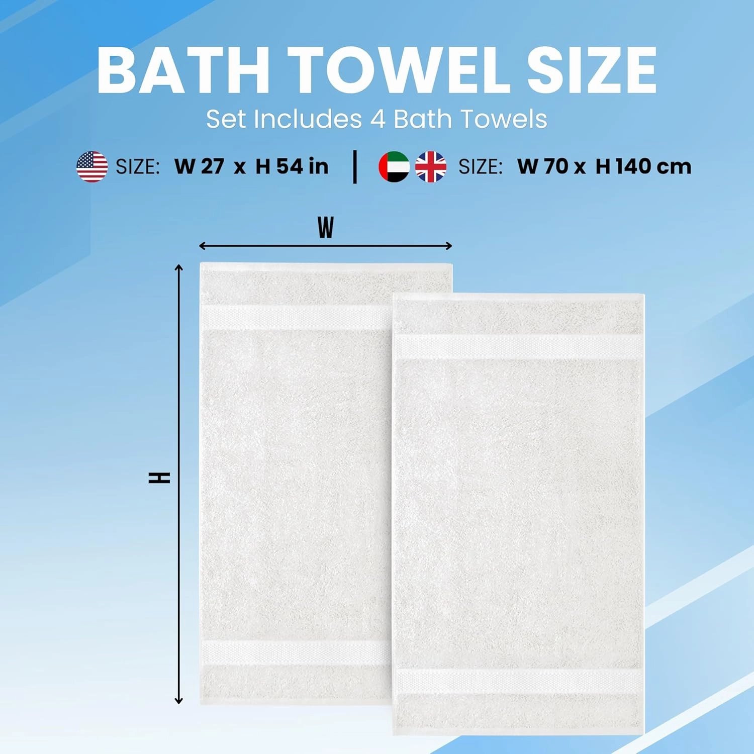 Infinitee Xclusives Premium White Bath Towels for Bathroom Set of 4 (27x54 Inches), 100% Soft Ring-Spun Cotton Bathroom Towels (Brilliant White, Bath Towels)