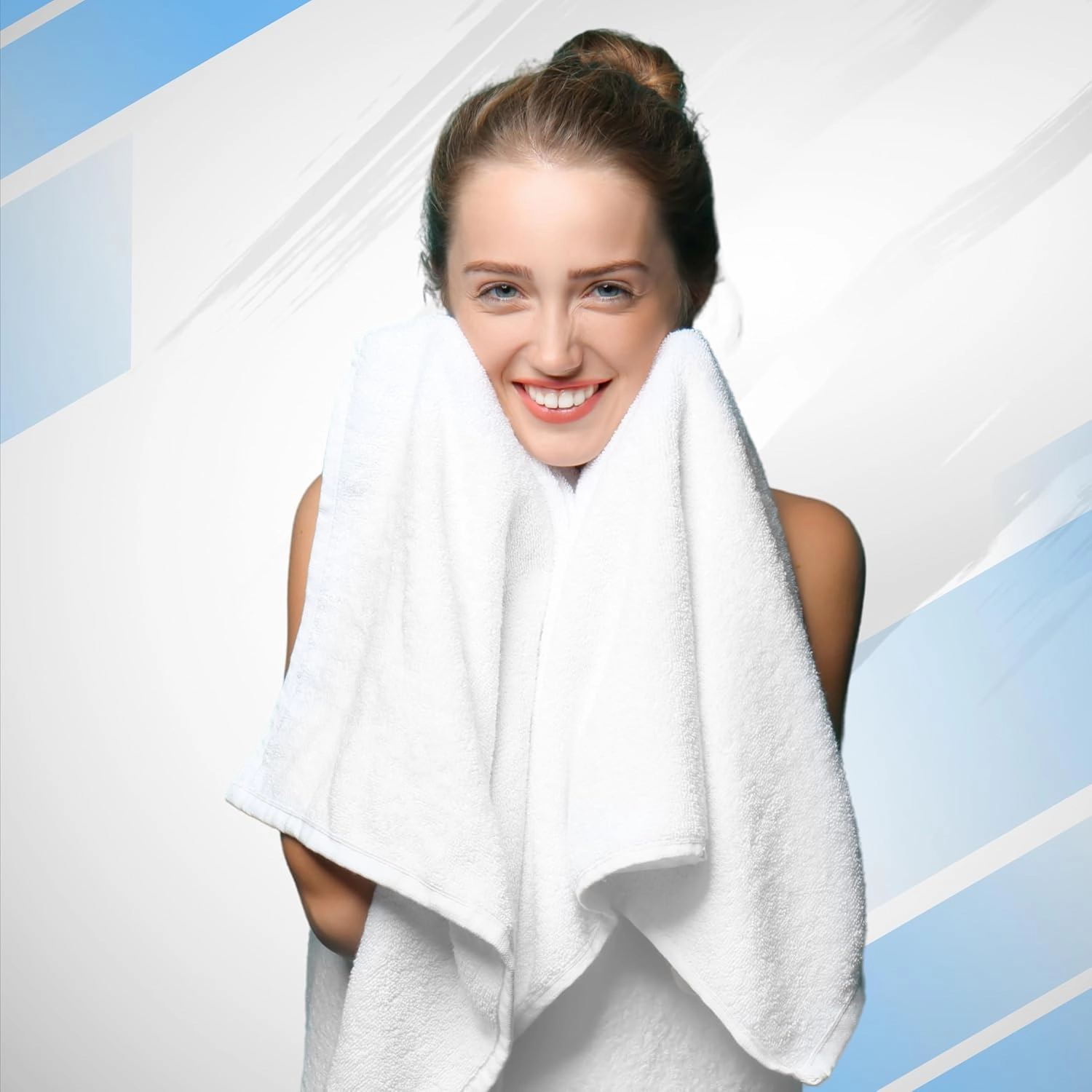 Infinitee Xclusives Premium White Bath Towels for Bathroom Set of 4 (27x54 Inches), 100% Soft Ring-Spun Cotton Bathroom Towels (Brilliant White, Bath Towels)