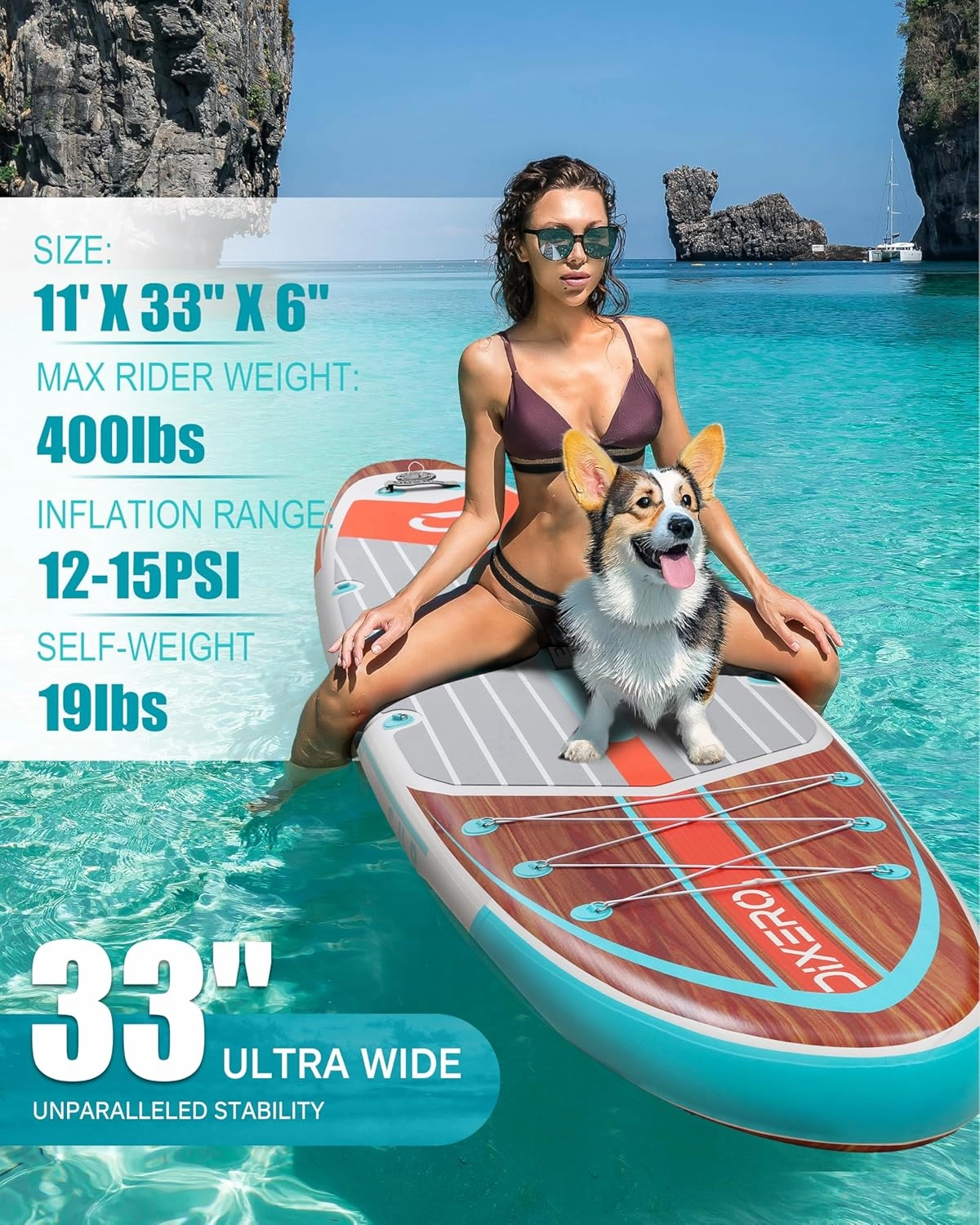 Inflatable Stand Up Paddle Board 11'*33", Extra Wide Paddle Boards for Adults, SUP with Premium Accessories, Adjustable Paddle, Hand Pump, Bottom Fin, Leash Waterproof Phone Bag
