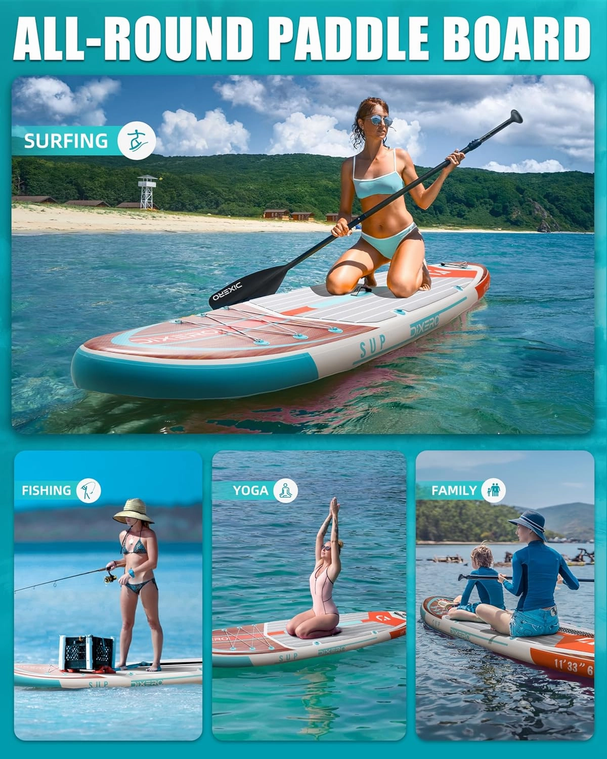 Inflatable Stand Up Paddle Board 11'*33", Extra Wide Paddle Boards for Adults, SUP with Premium Accessories, Adjustable Paddle, Hand Pump, Bottom Fin, Leash Waterproof Phone Bag