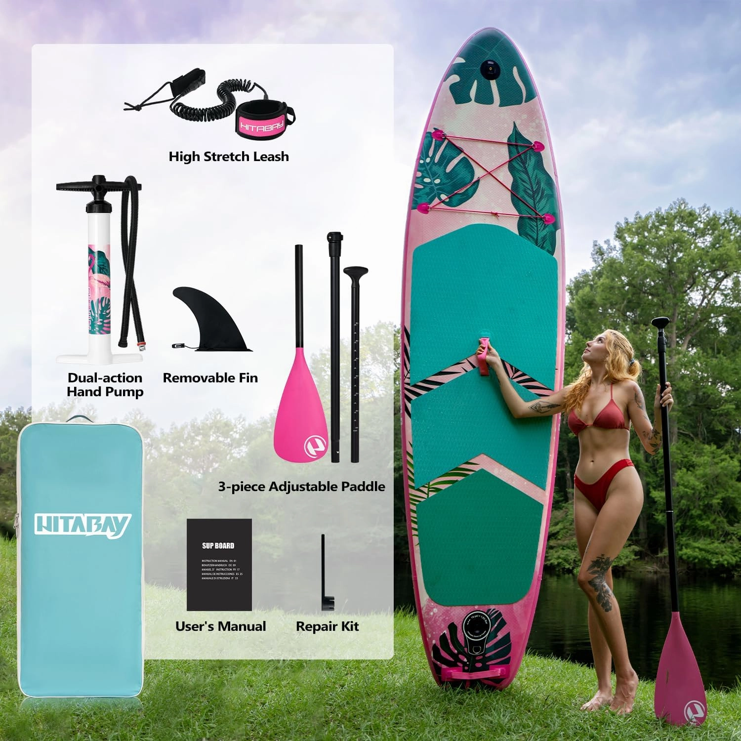 Inflatable Stand Up Paddle Board with Premium iSUP Bundle Accessory Pack, Durable, Lightweight with Stable Wide Stance - SUP for All Skill Levels